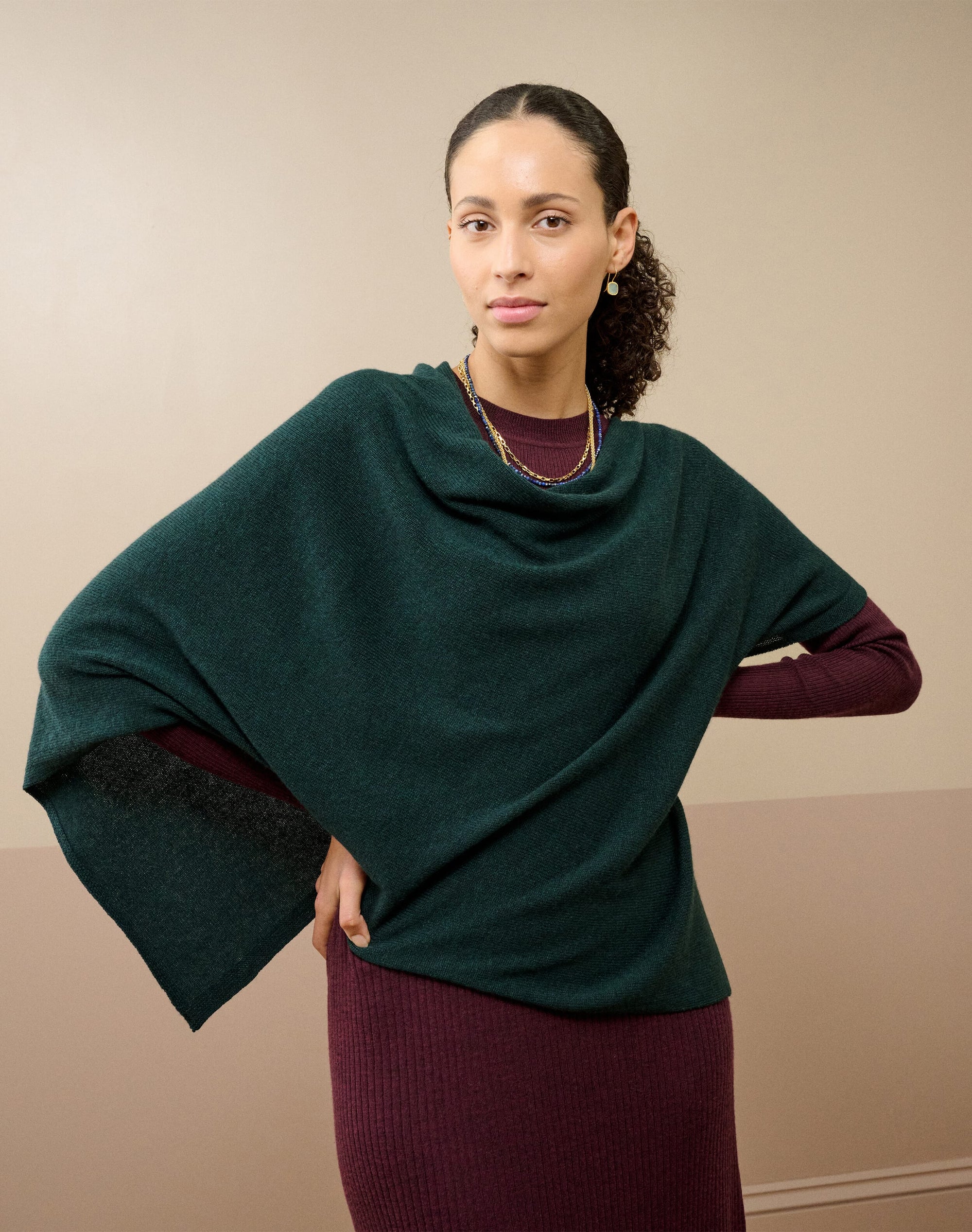 Cashmere Gauzy Knit Poncho