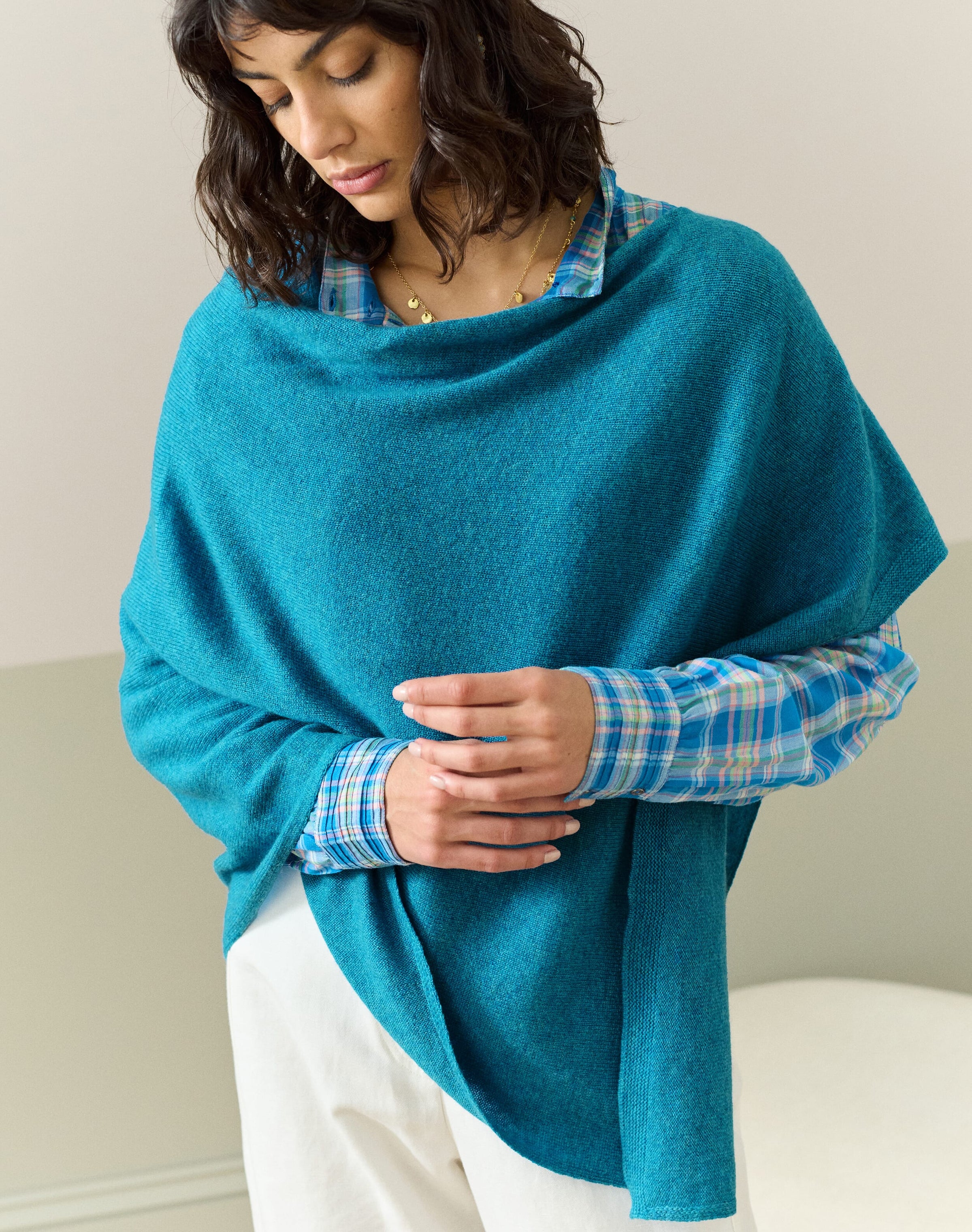 Cashmere Gauzy Knit Poncho