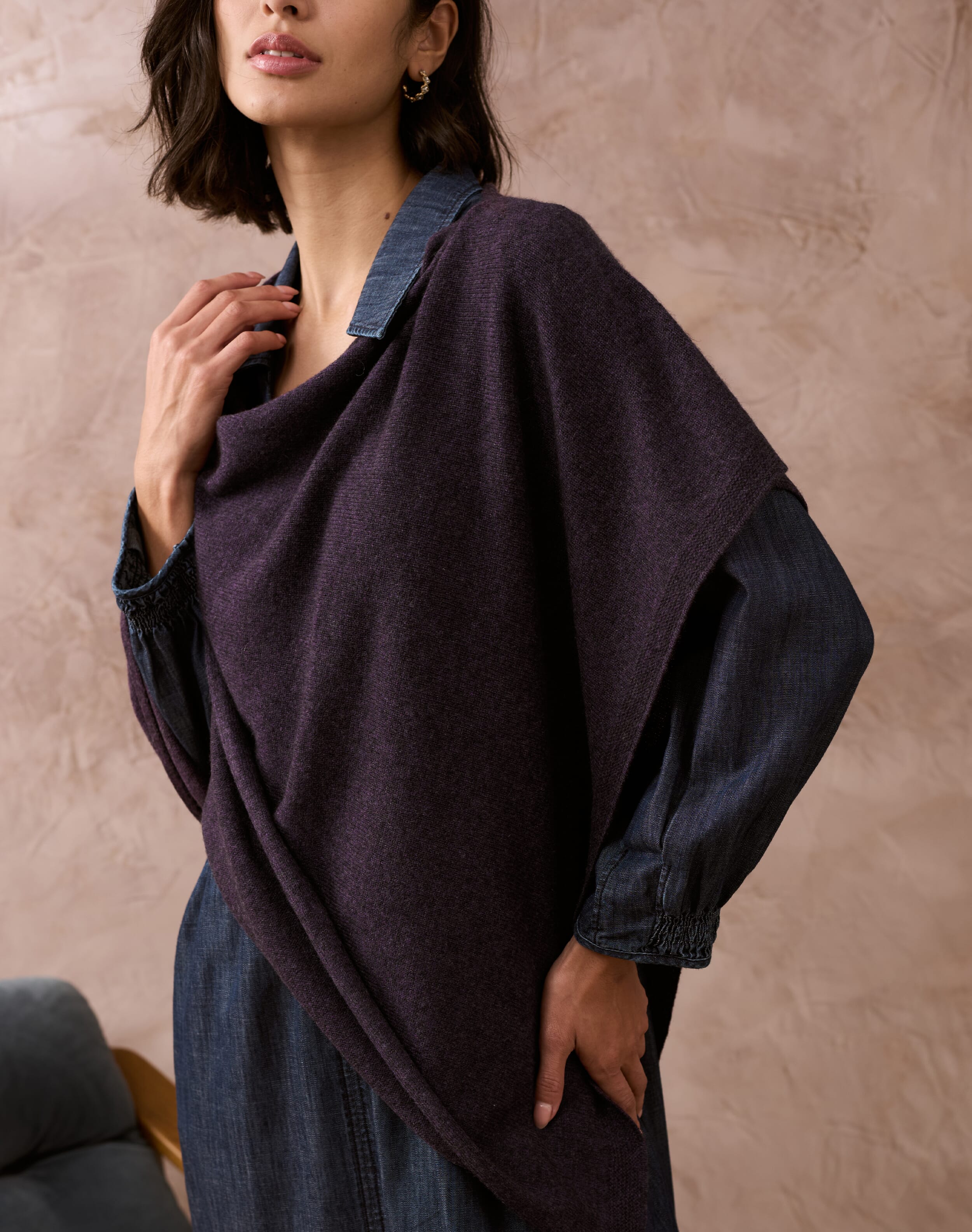 Cashmere Gauzy Knit Poncho