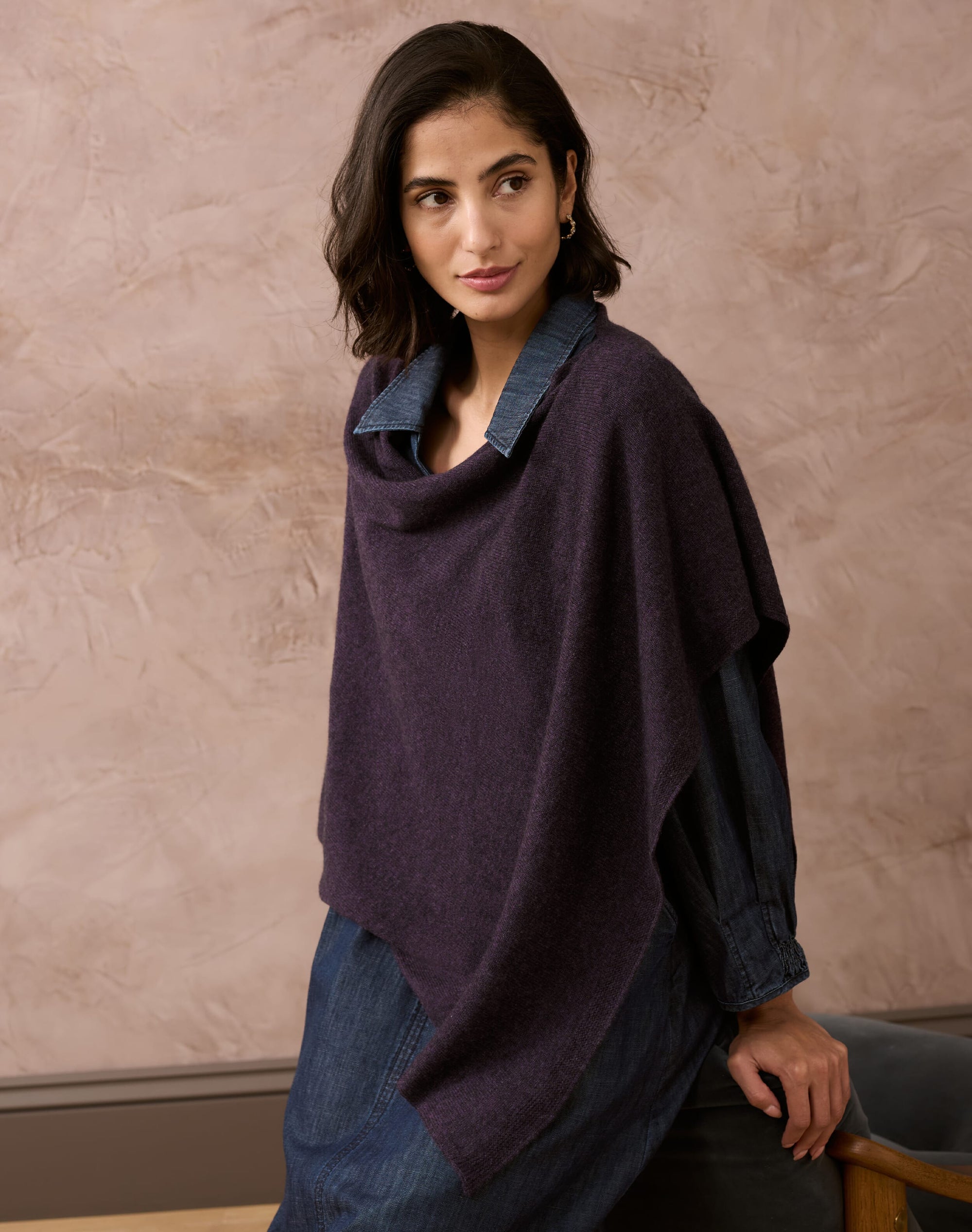 Cashmere Gauzy Knit Poncho