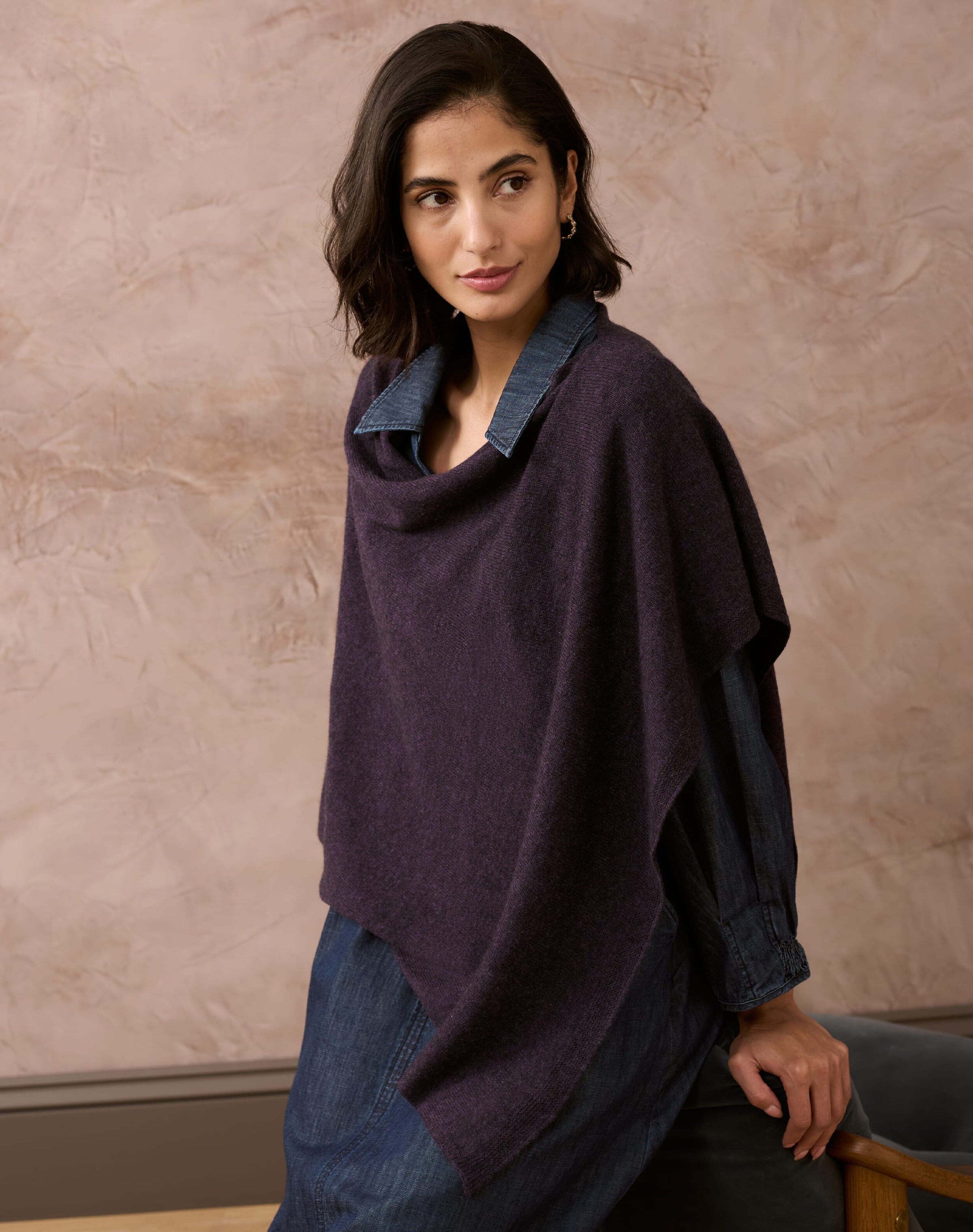 Cashmere Gauzy Knit Poncho