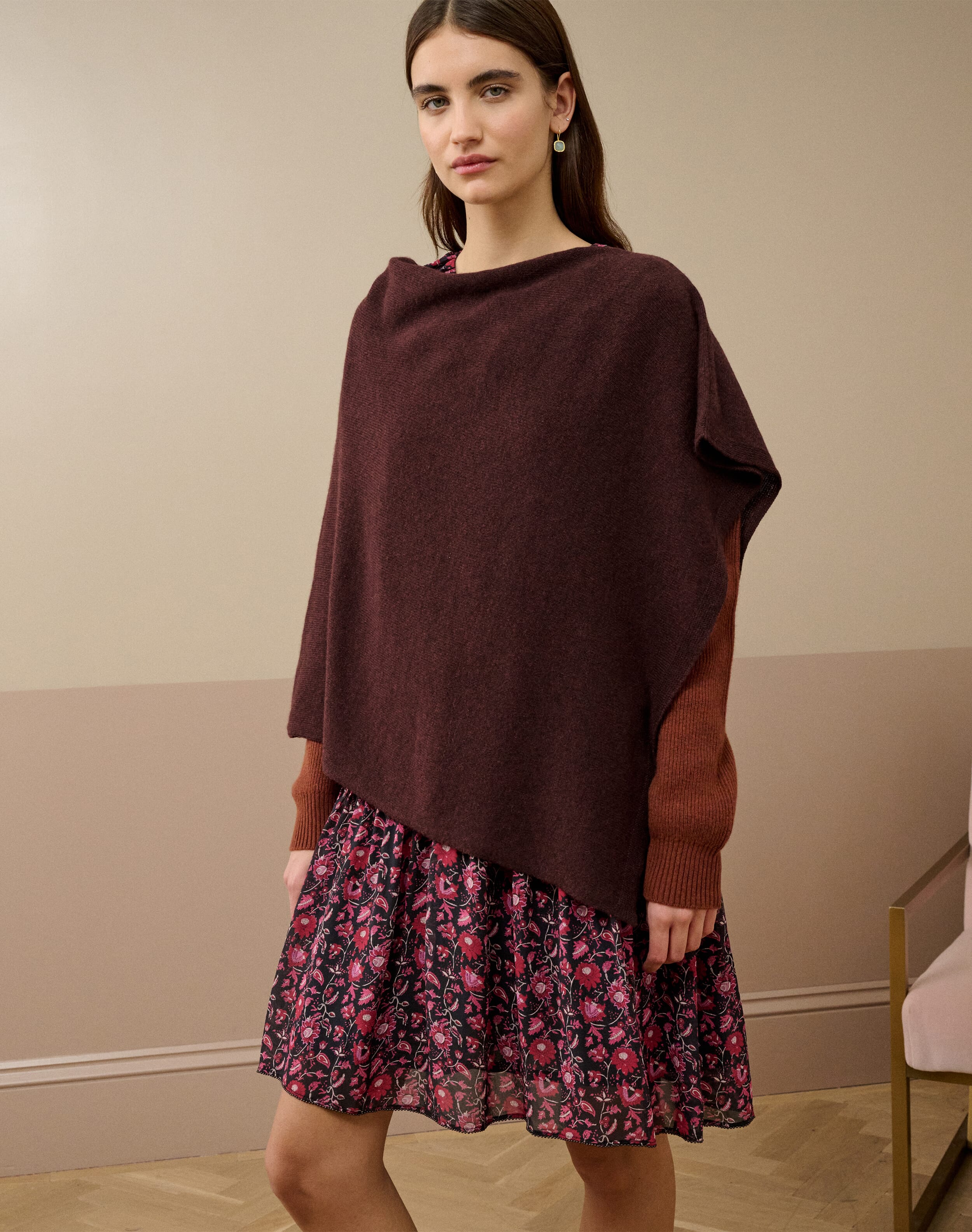 Cashmere Gauzy Knit Poncho