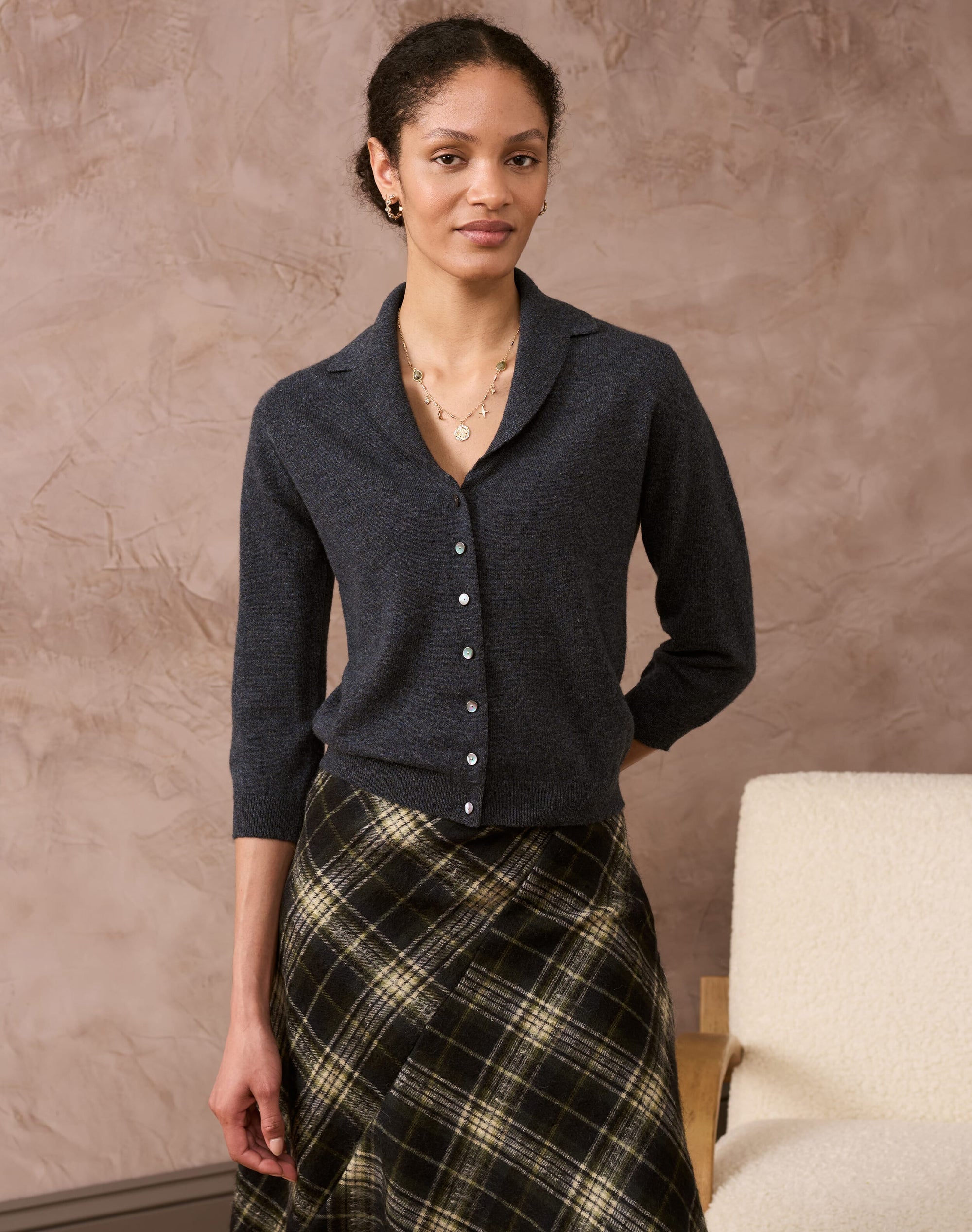 Cashmere Vintage Collar Cardigan