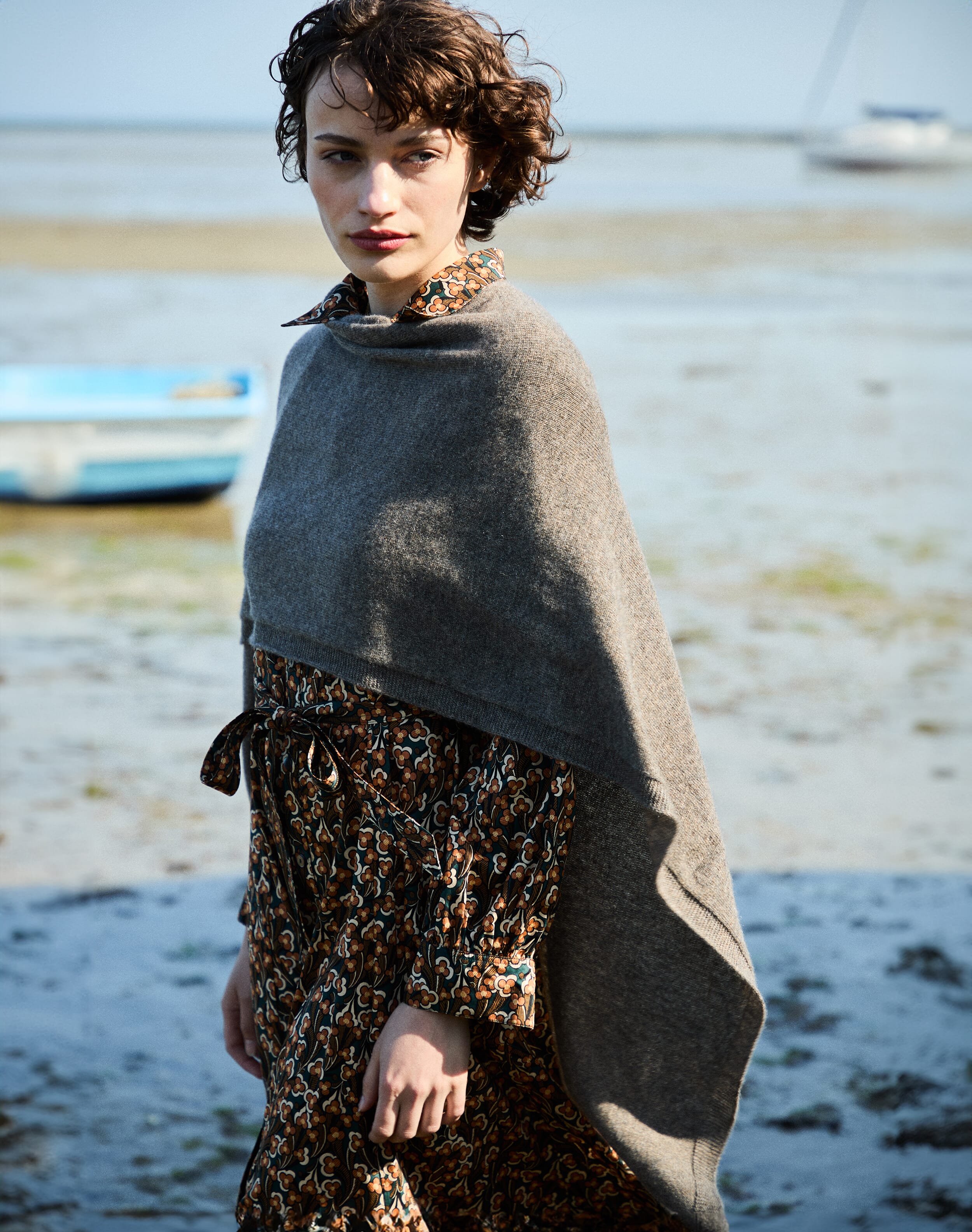 Cashmere Contrast Trim Cape