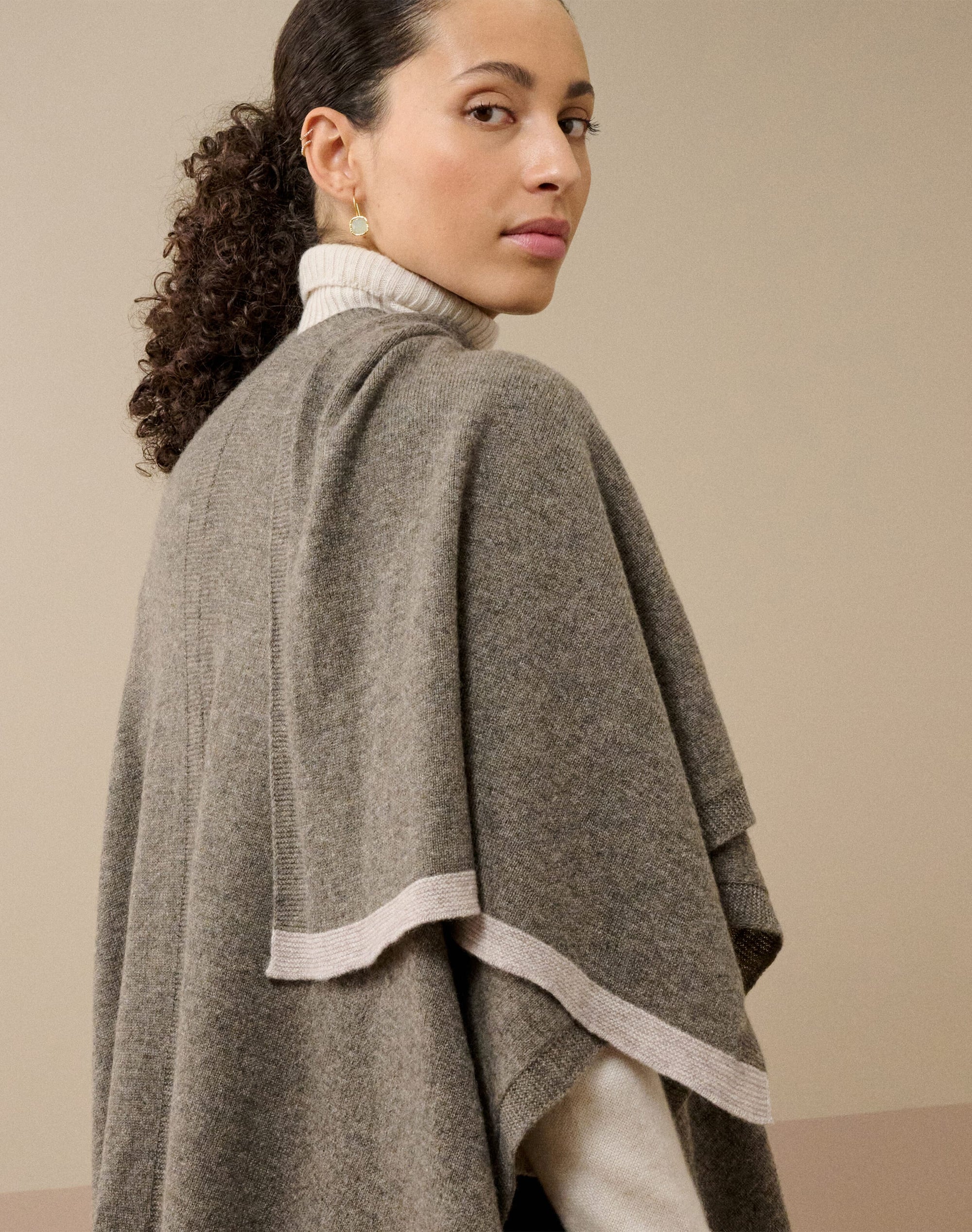 Cashmere Contrast Trim Cape