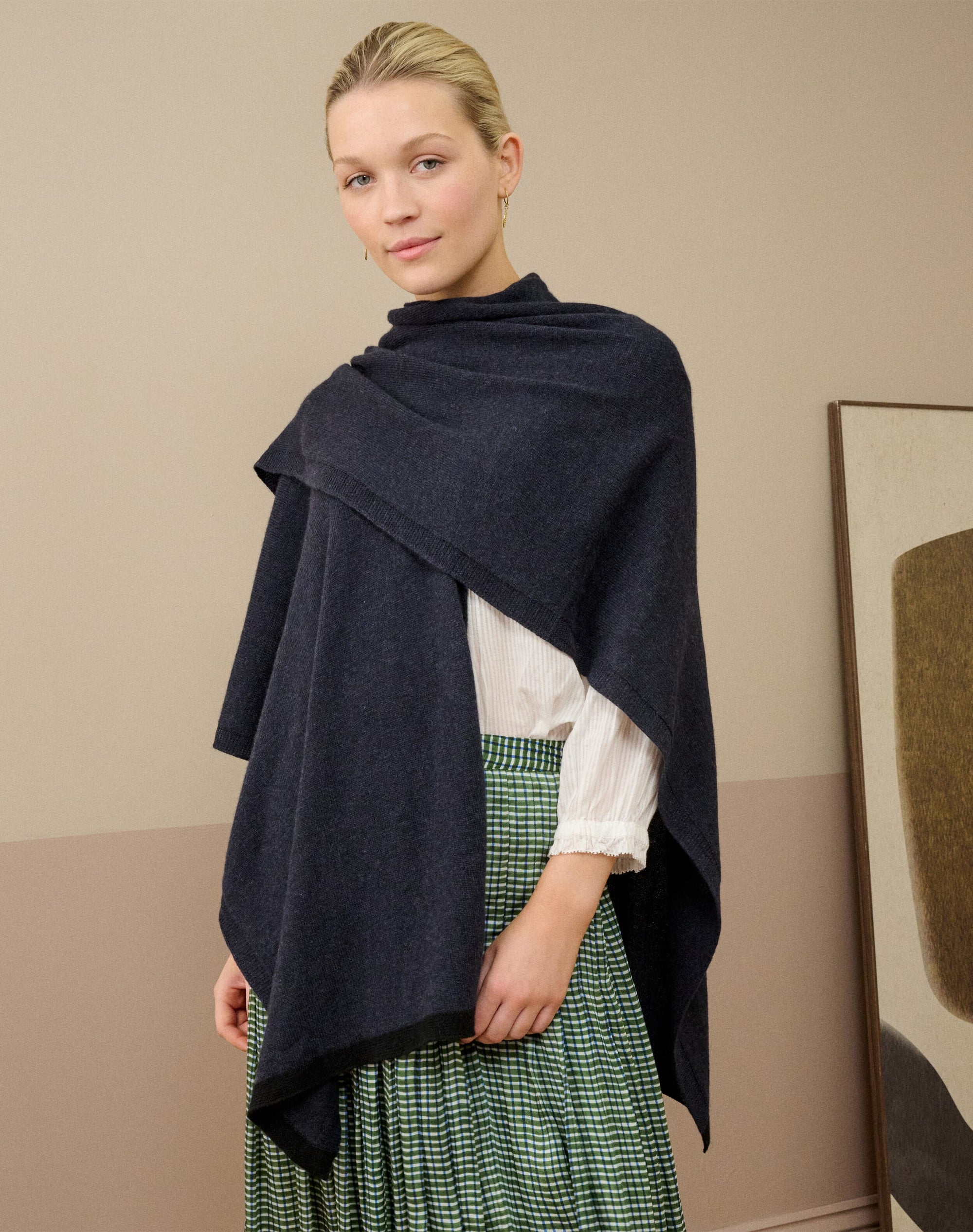 Cashmere Contrast Trim Cape