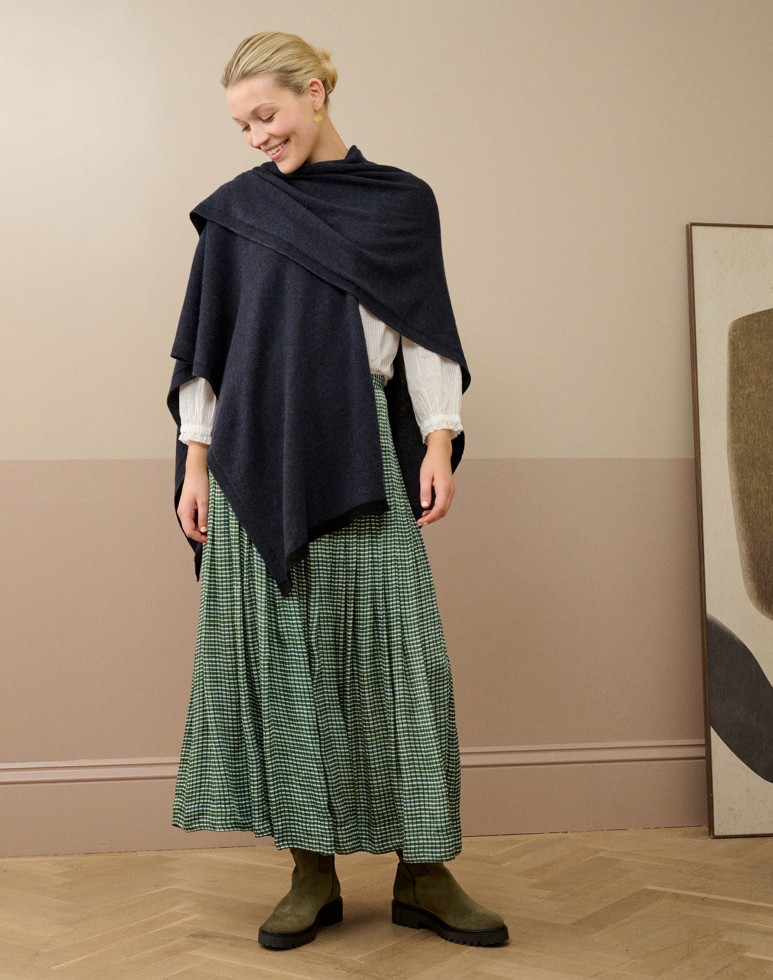 Cashmere Contrast Trim Cape