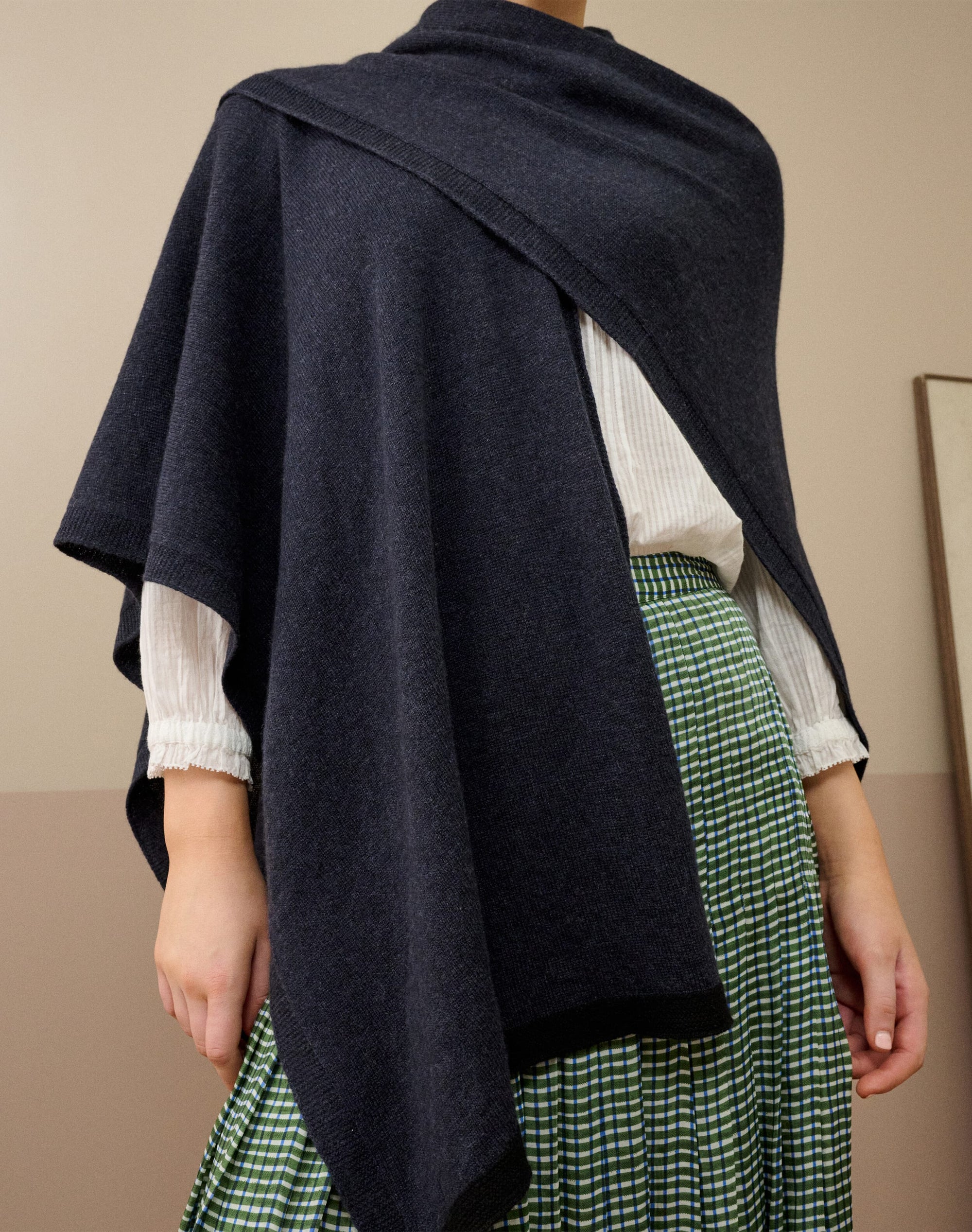 Cashmere Contrast Trim Cape