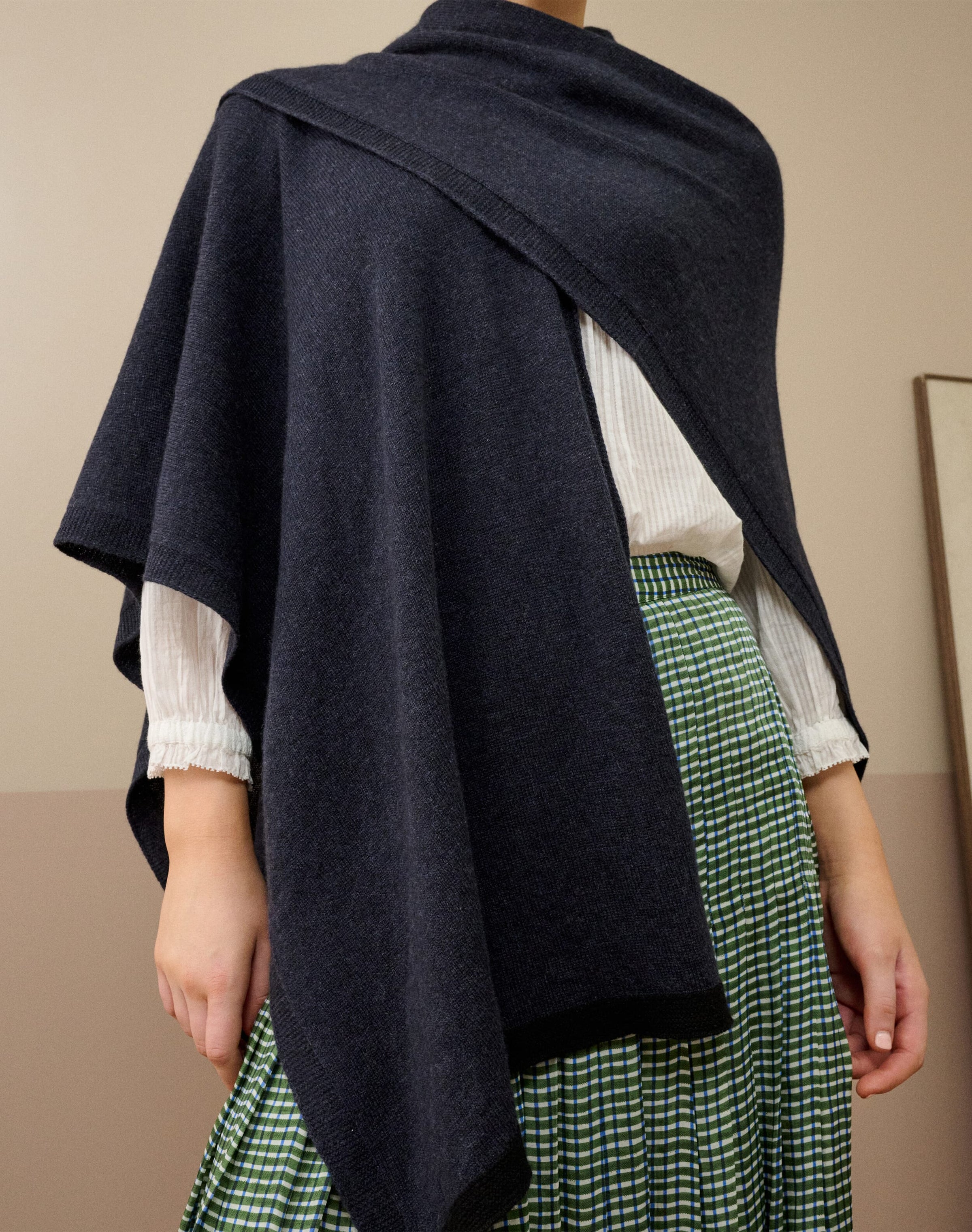 Cashmere Contrast Trim Cape