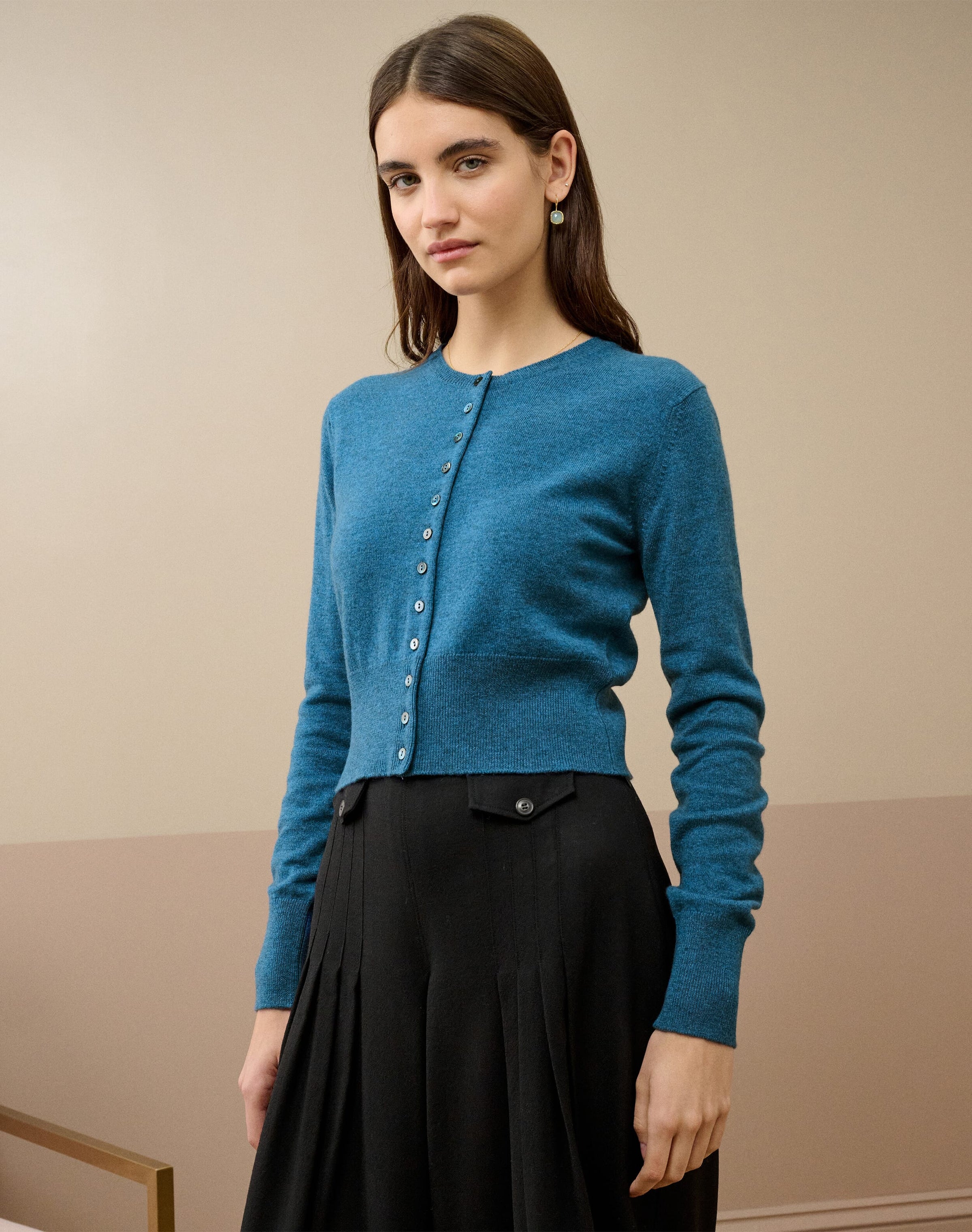 Cashmere Long Sleeve Cropped Cardigan
