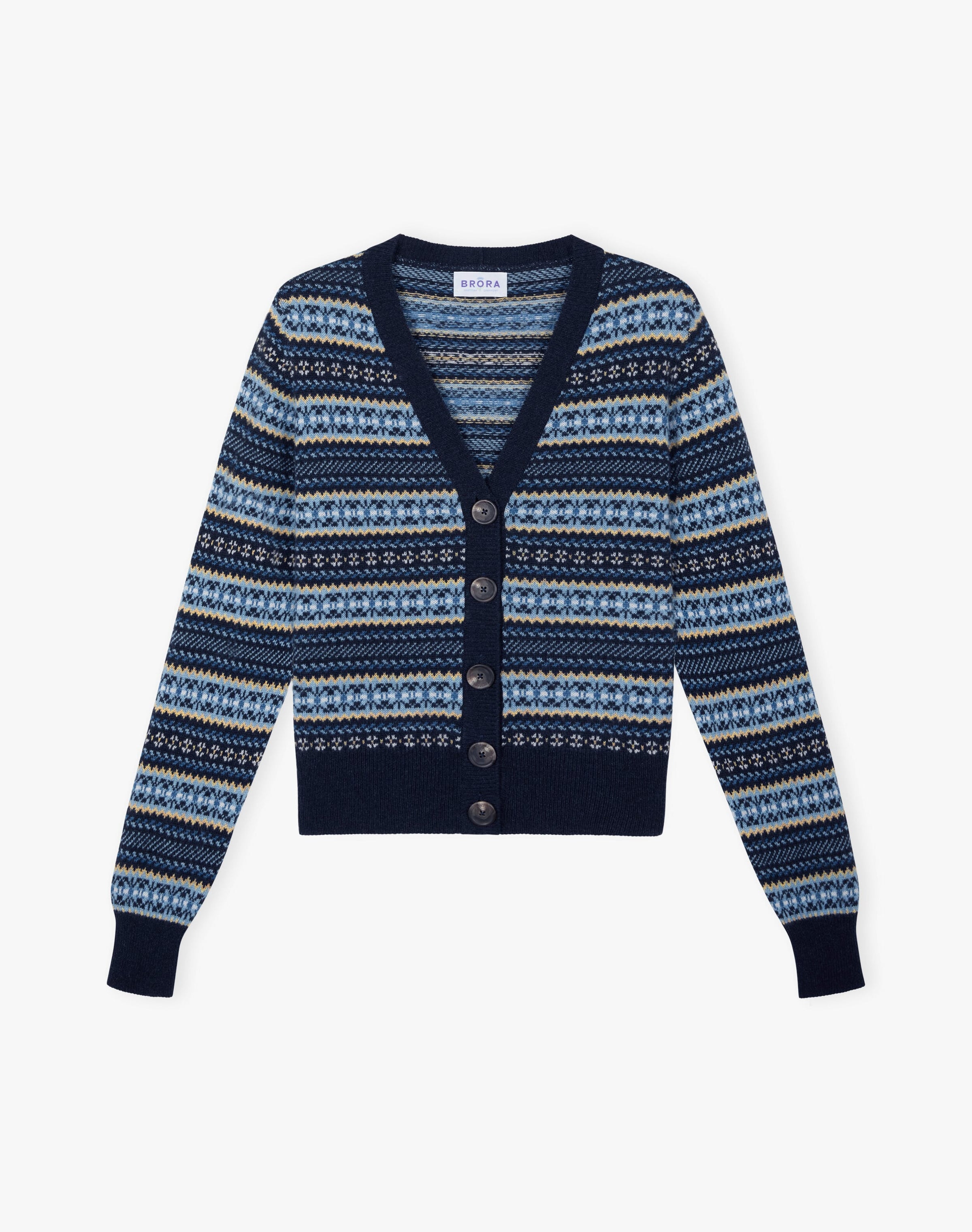 Cashmere V Neck Fair Isle Cardigan