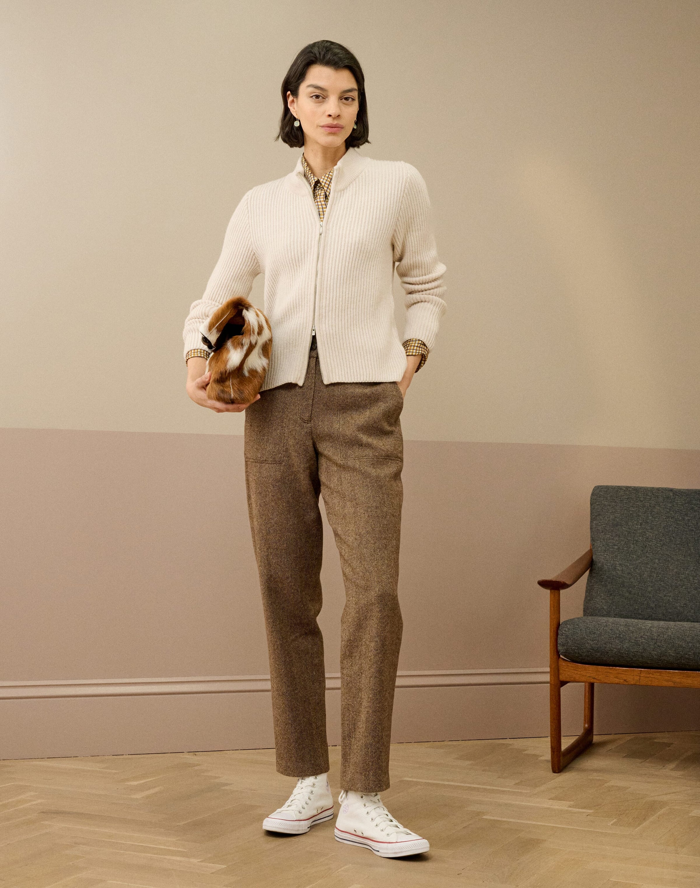 Cashmere Ribbed Zip Cardigan