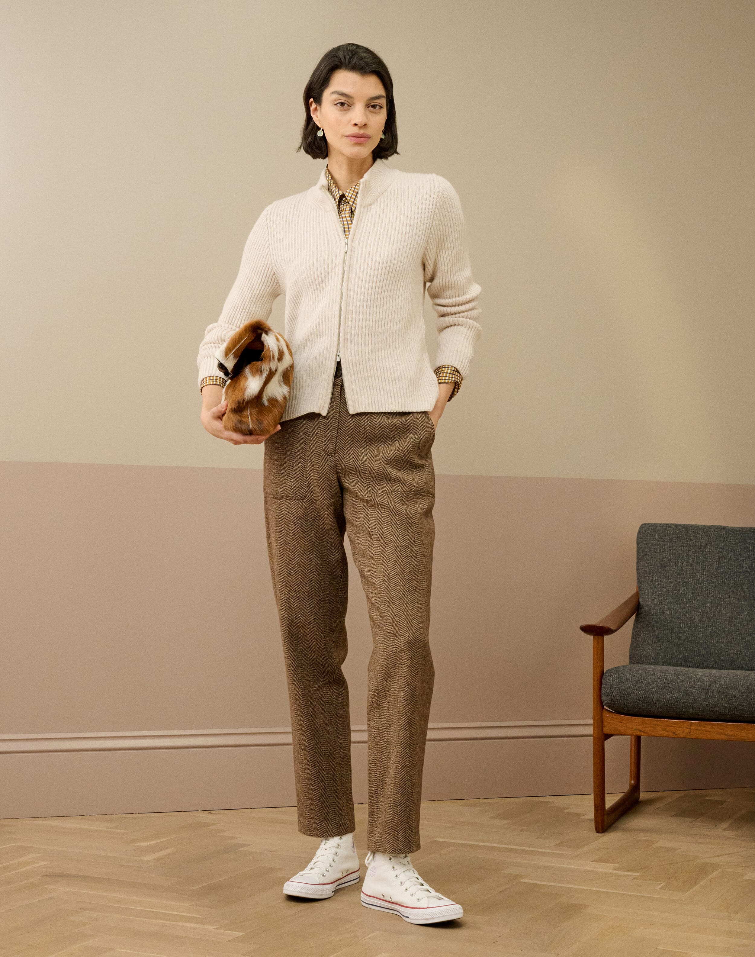 Cashmere Ribbed Zip Cardigan