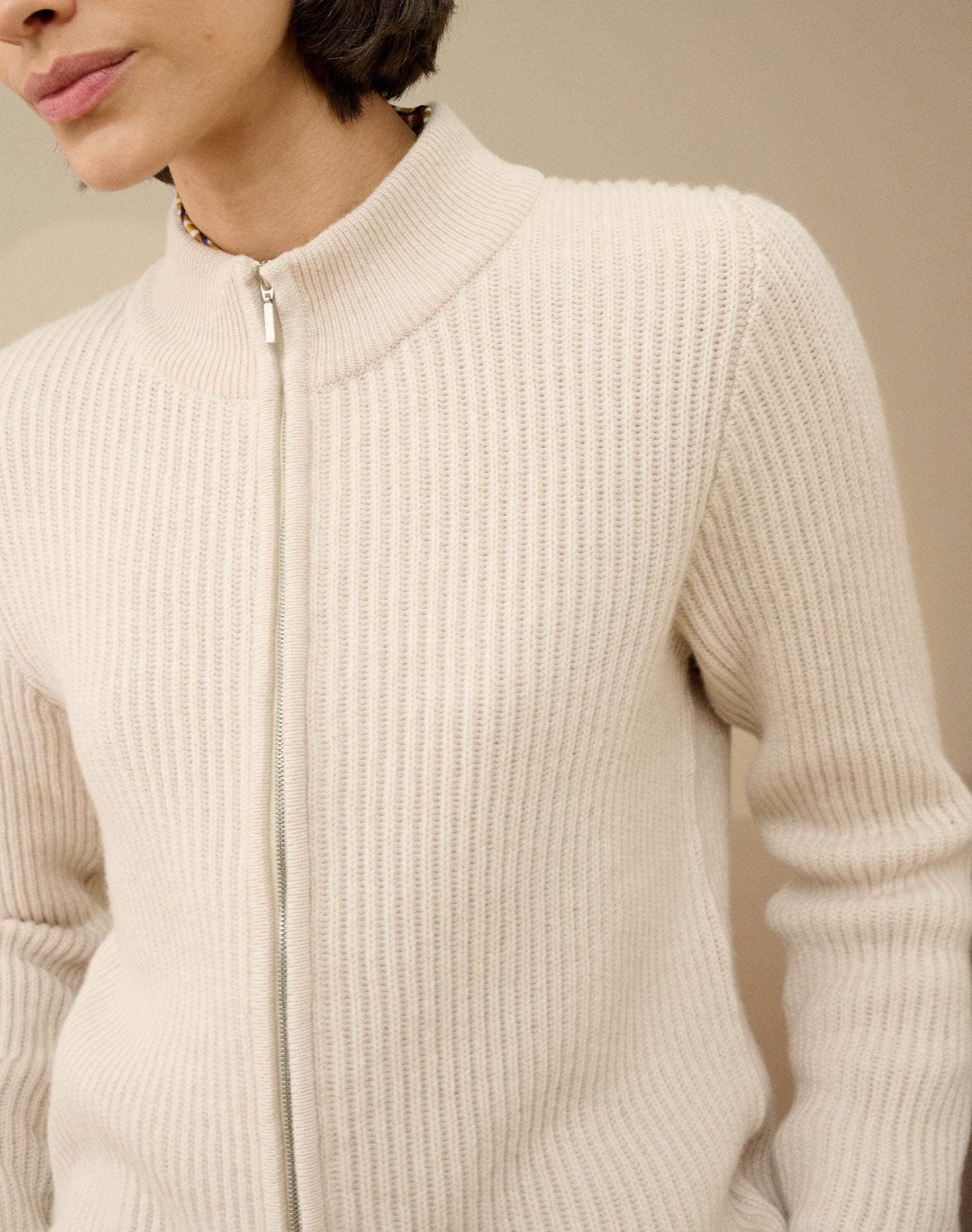 Cashmere Ribbed Zip Cardigan