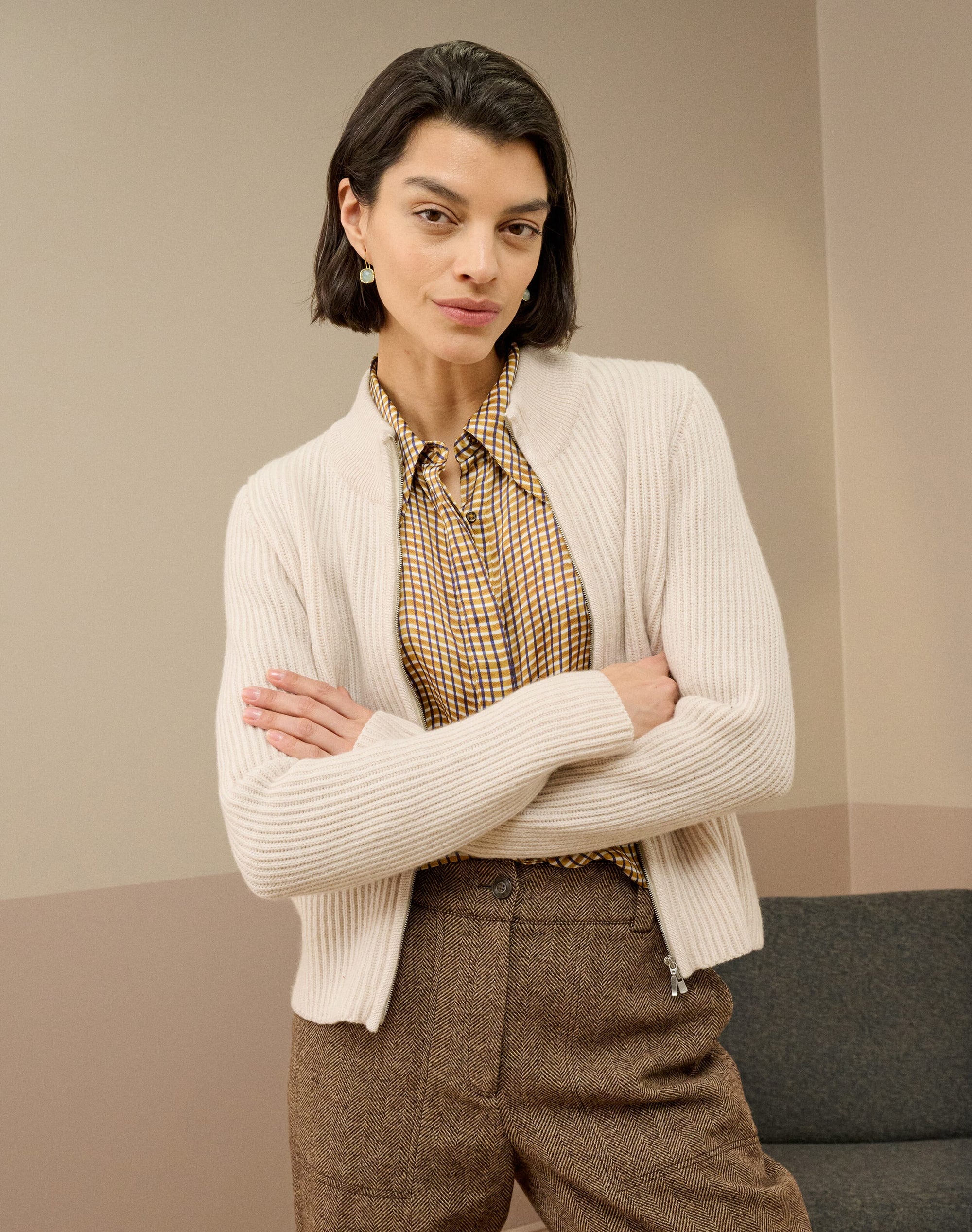 Cashmere Ribbed Zip Cardigan