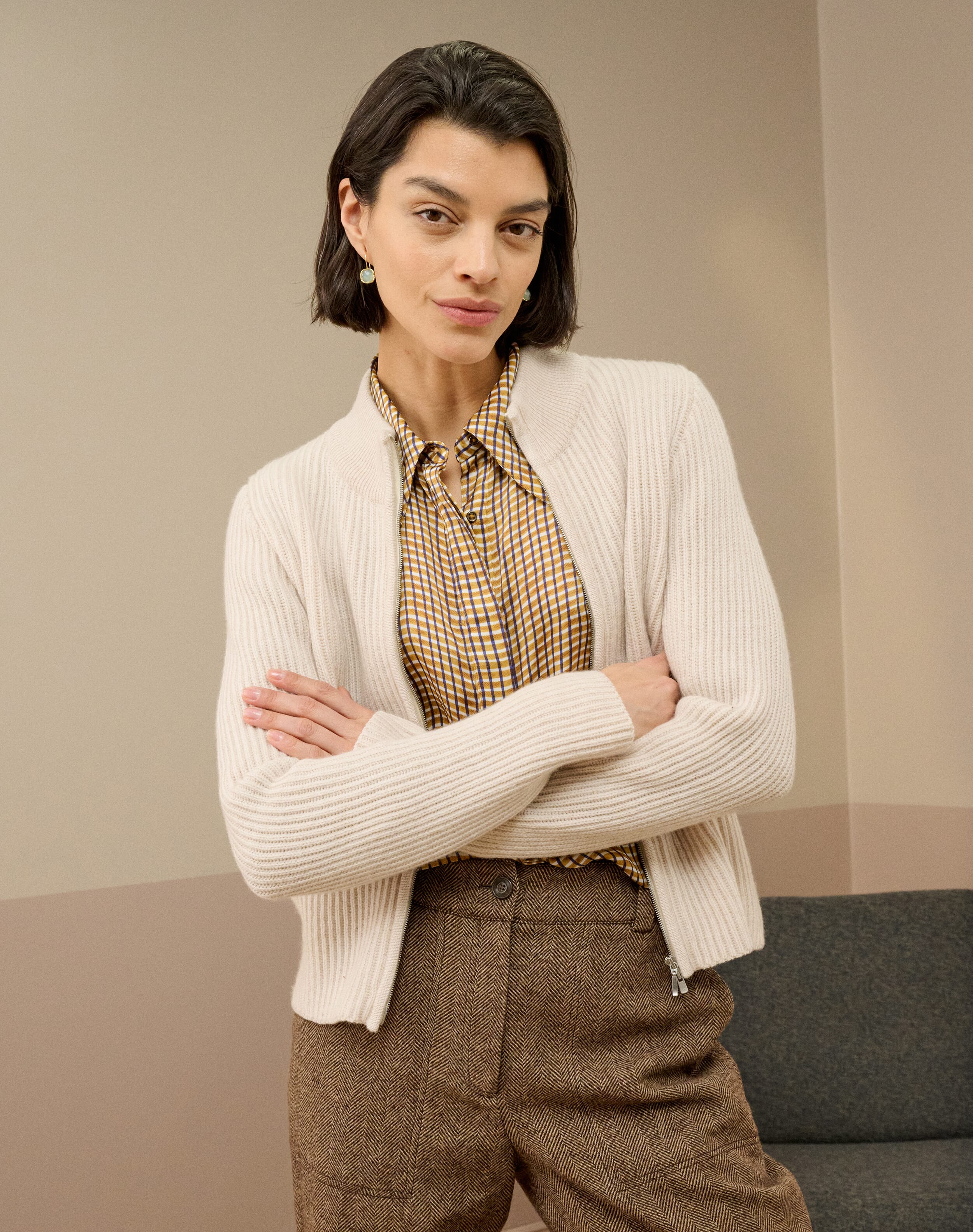 Cashmere Ribbed Zip Cardigan