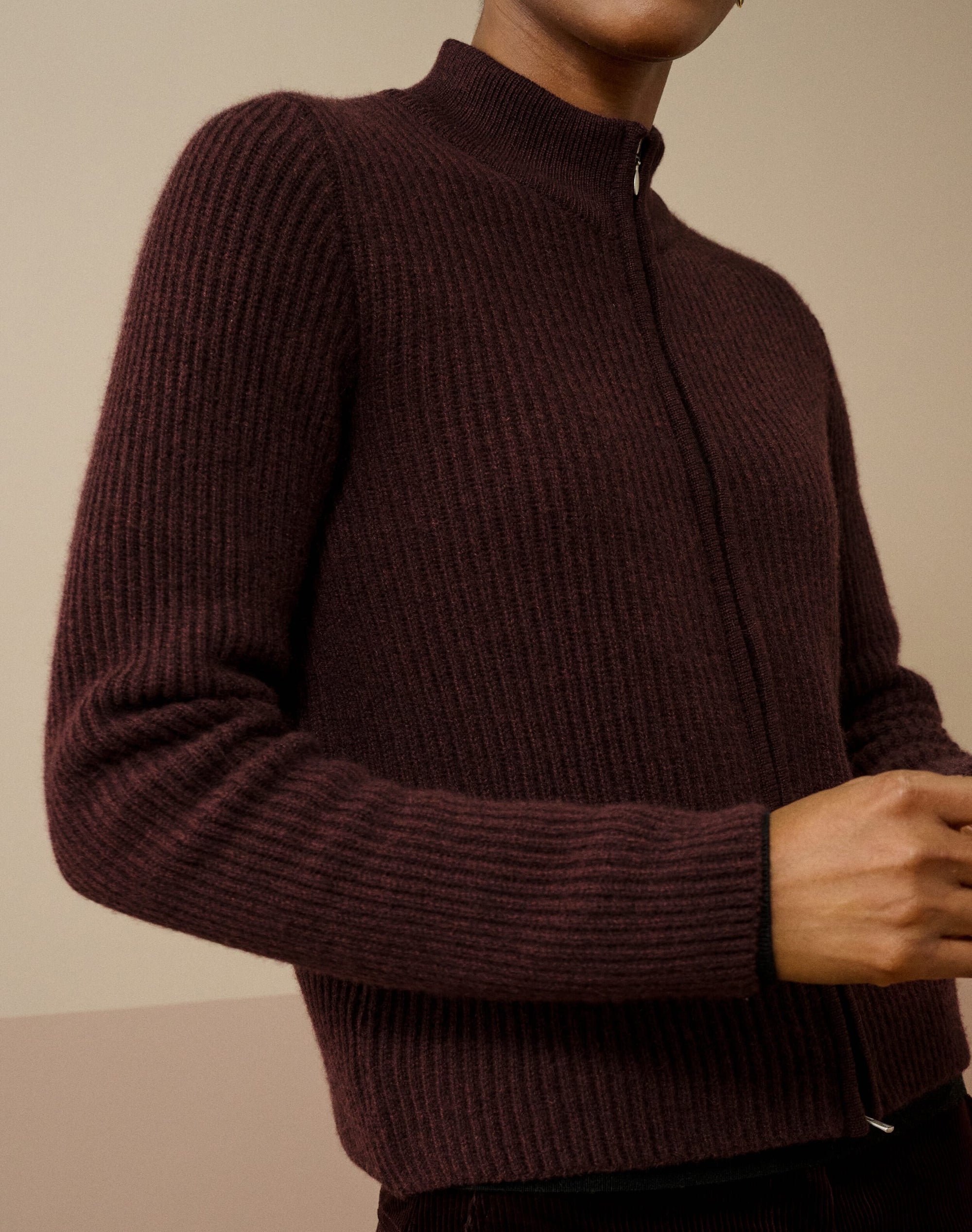 Cashmere Ribbed Zip Cardigan