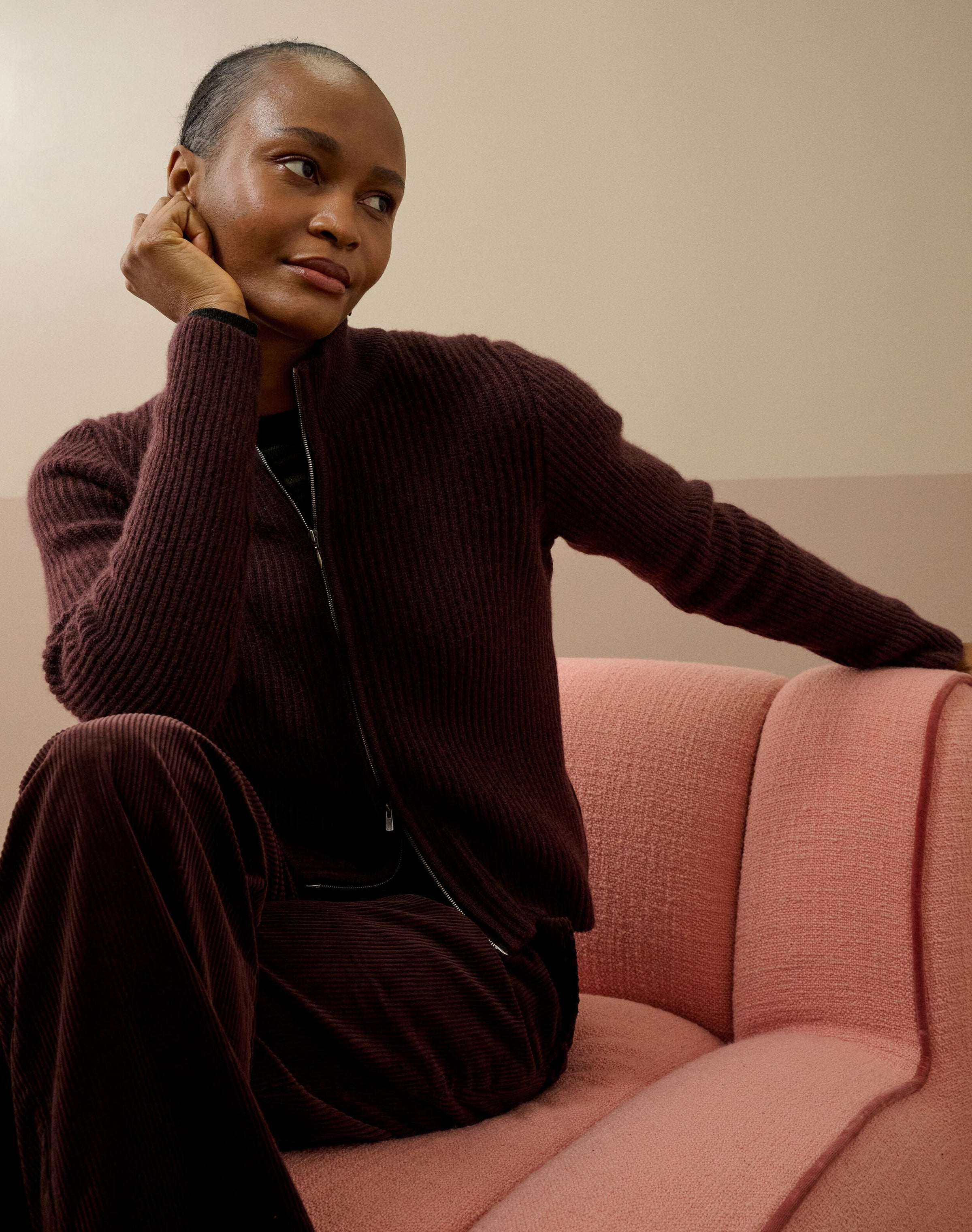 Cashmere Ribbed Zip Cardigan