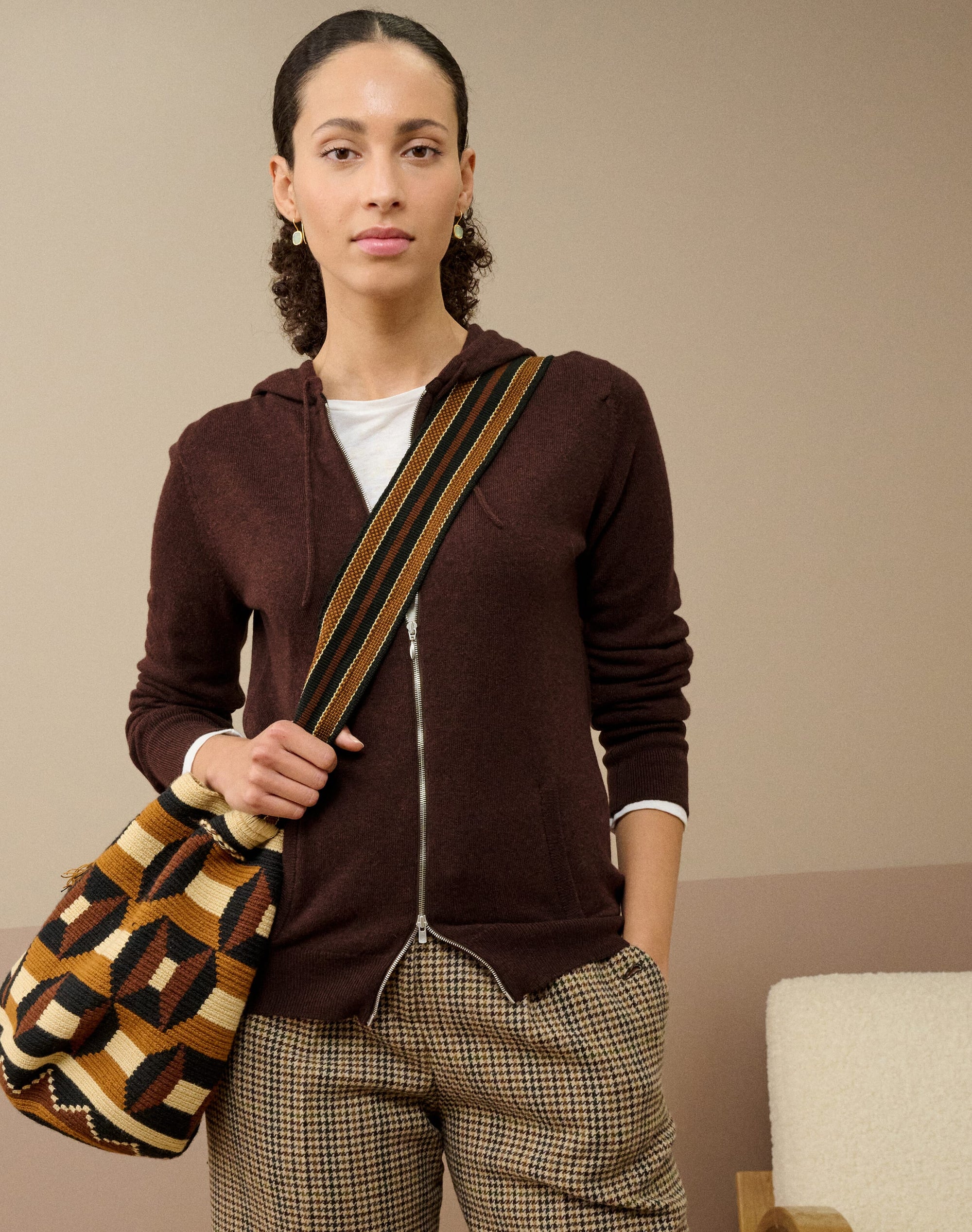 Cashmere Zip Up Hooded Cardigan