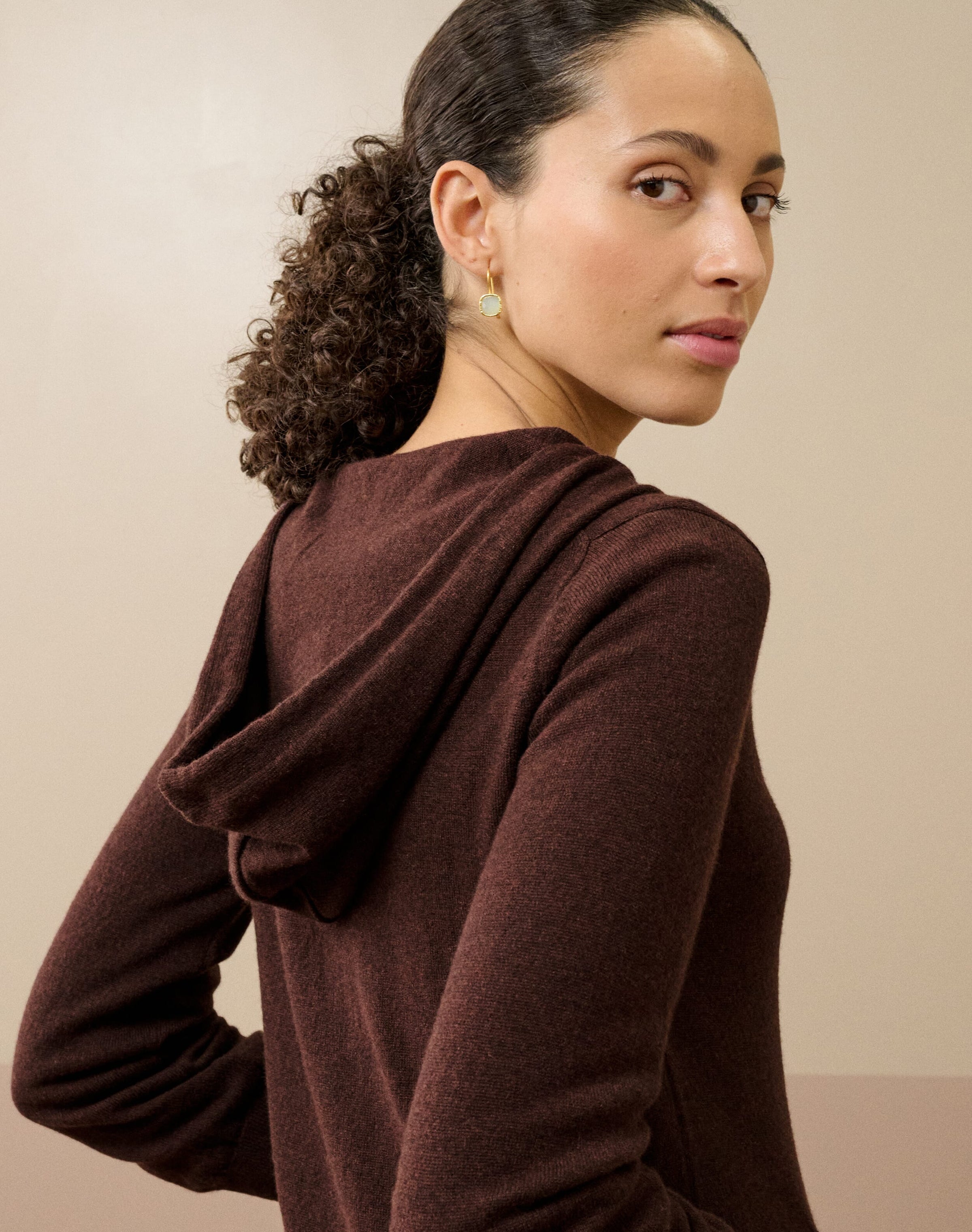 Cashmere Zip Up Hooded Cardigan