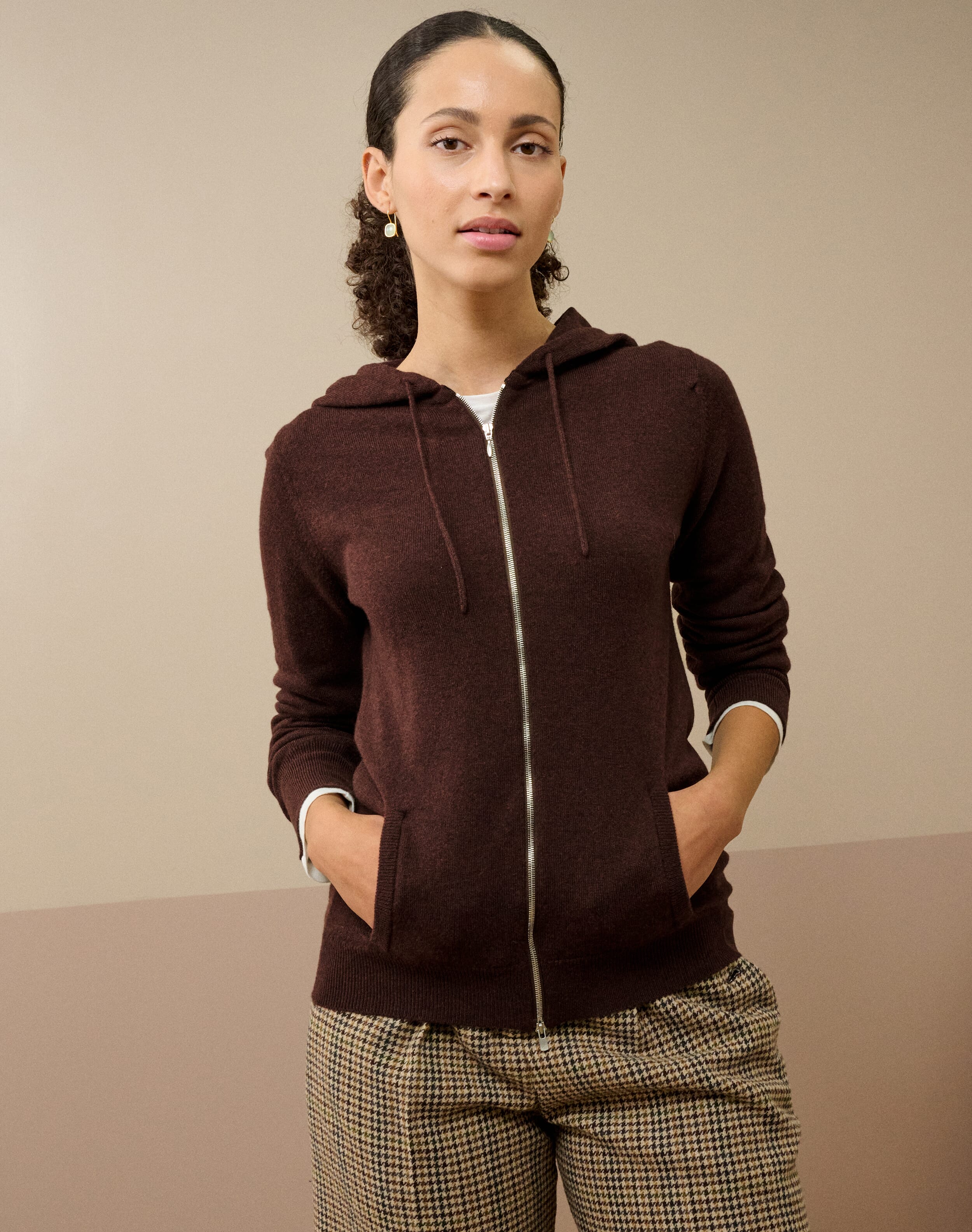 Cashmere Zip Up Hooded Cardigan