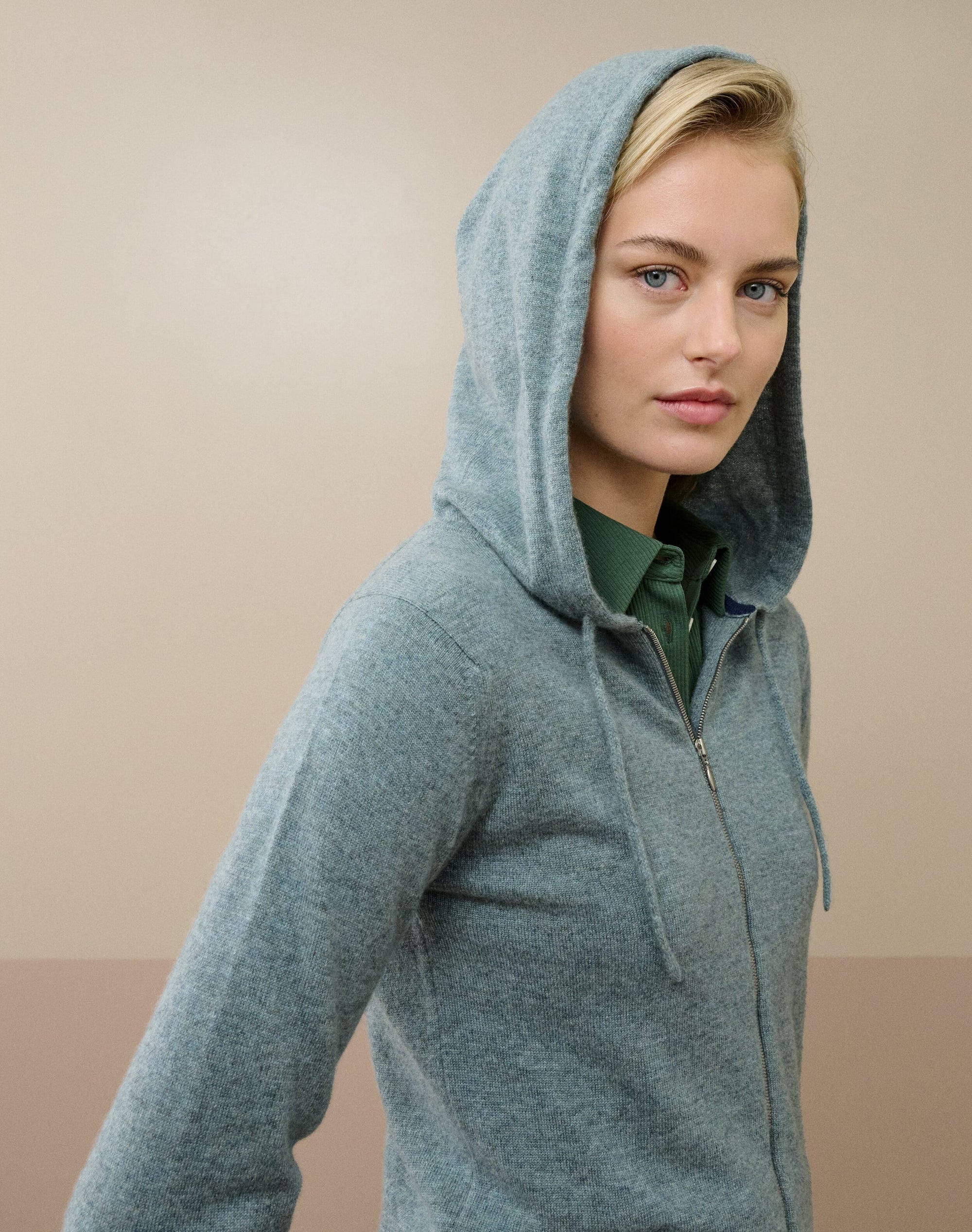 Cashmere Zip Up Hooded Cardigan