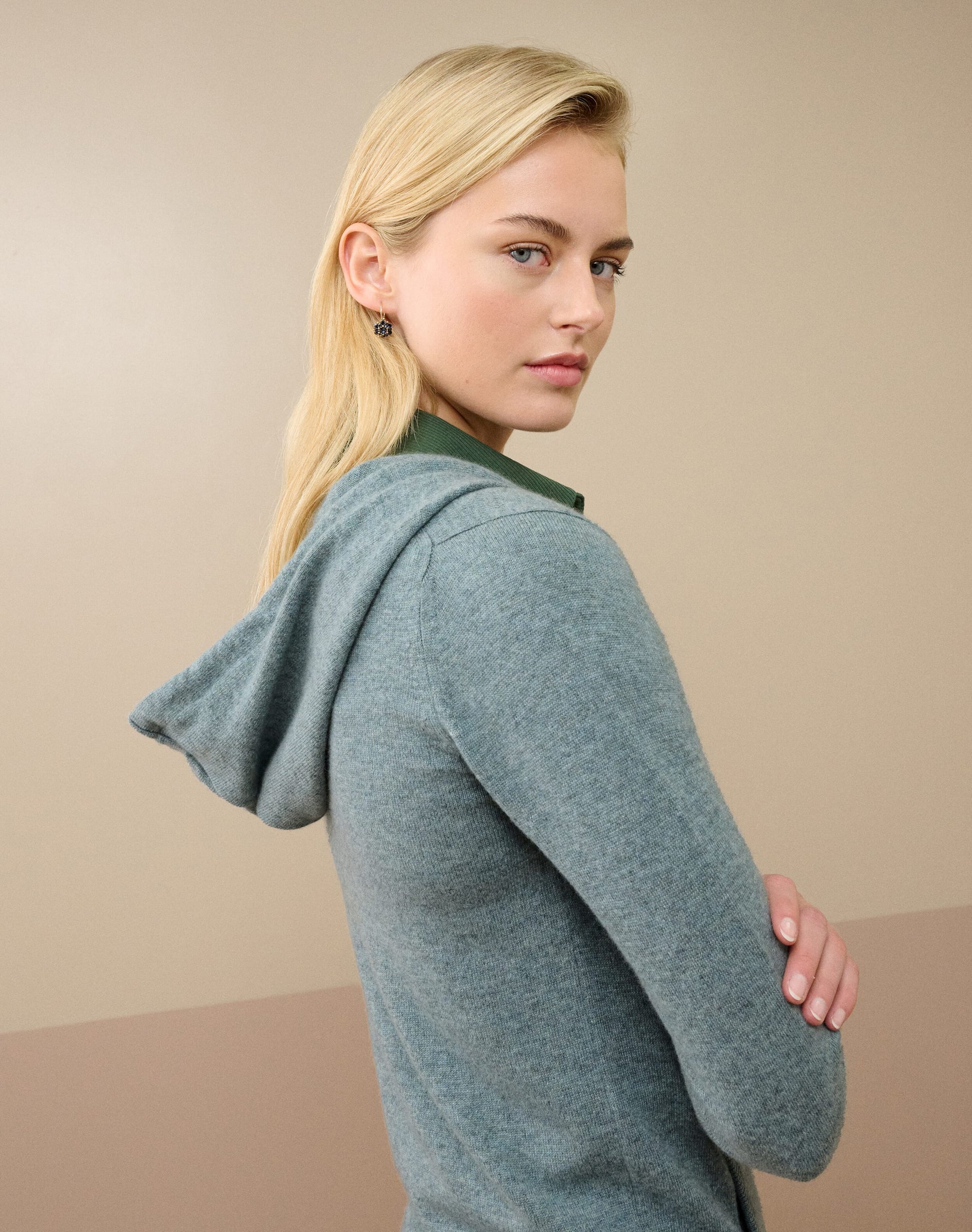 Cashmere Zip Up Hooded Cardigan