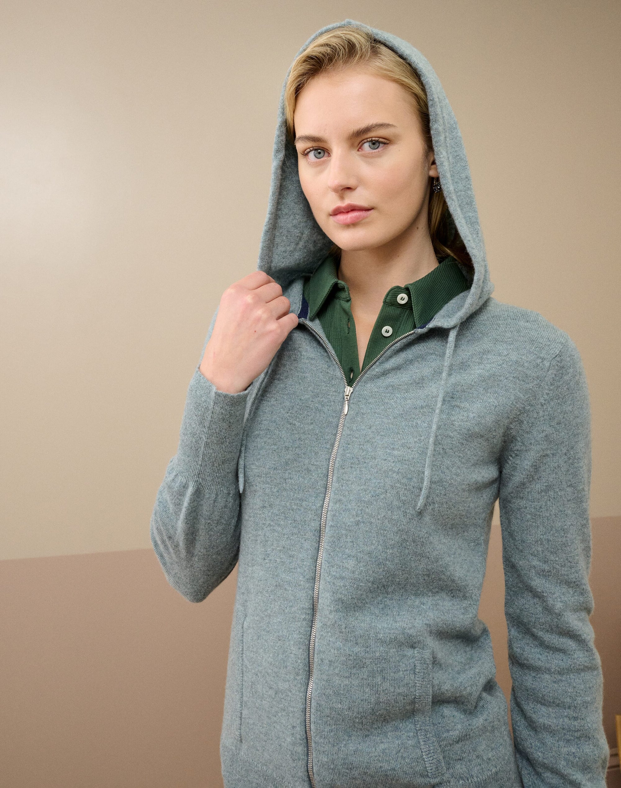 Cashmere Zip Up Hooded Cardigan