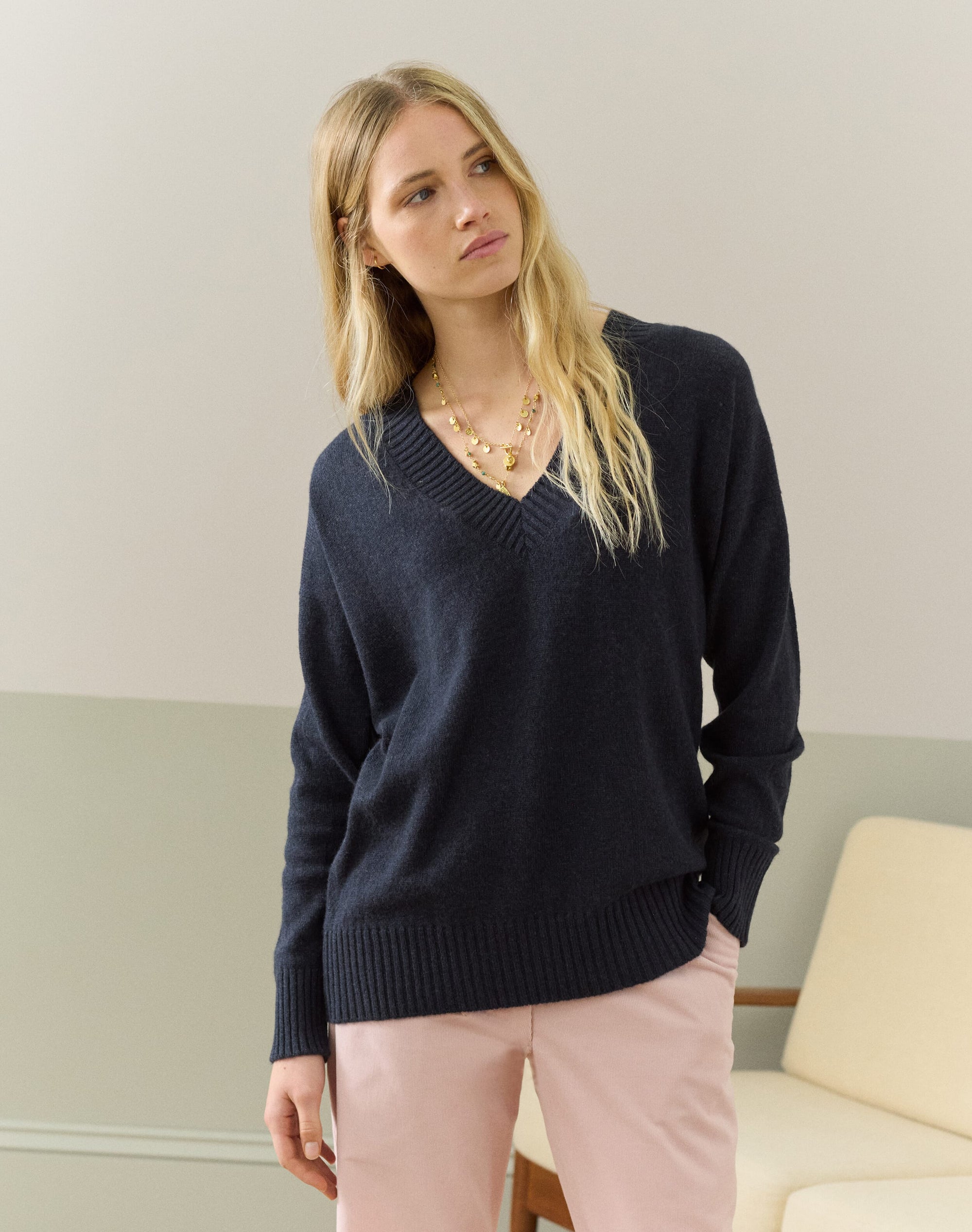 Cashmere Gauzy V Neck Jumper