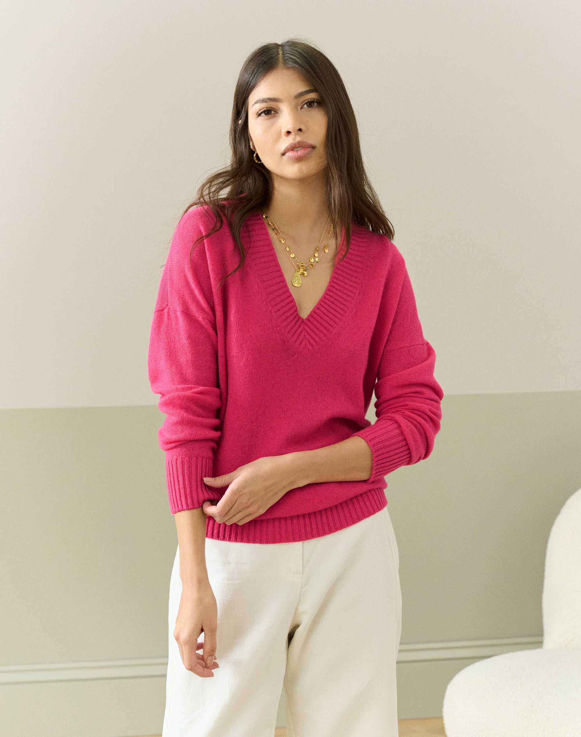 Cashmere Gauzy V Neck Jumper