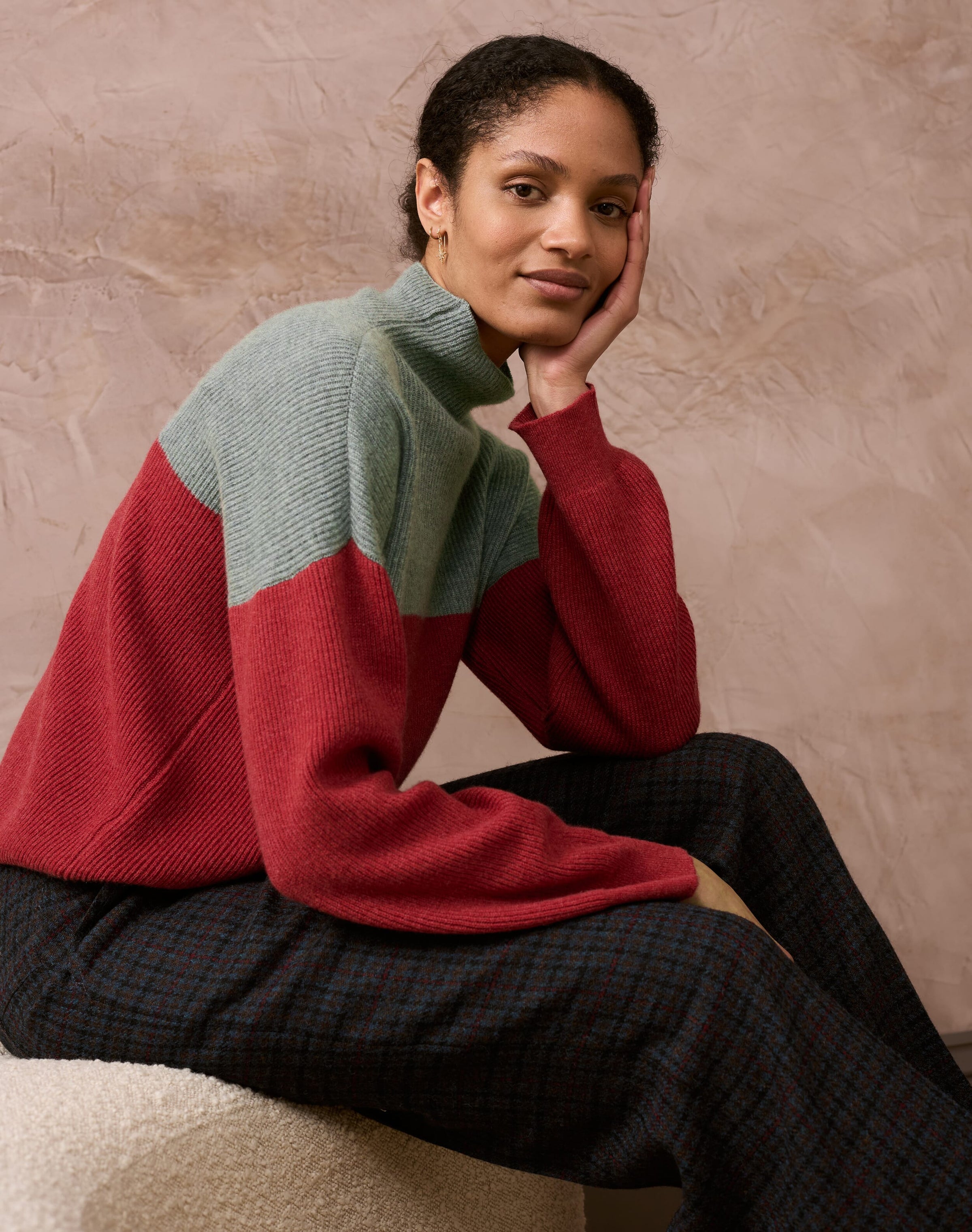 Cashmere Colour Block Funnel Neck