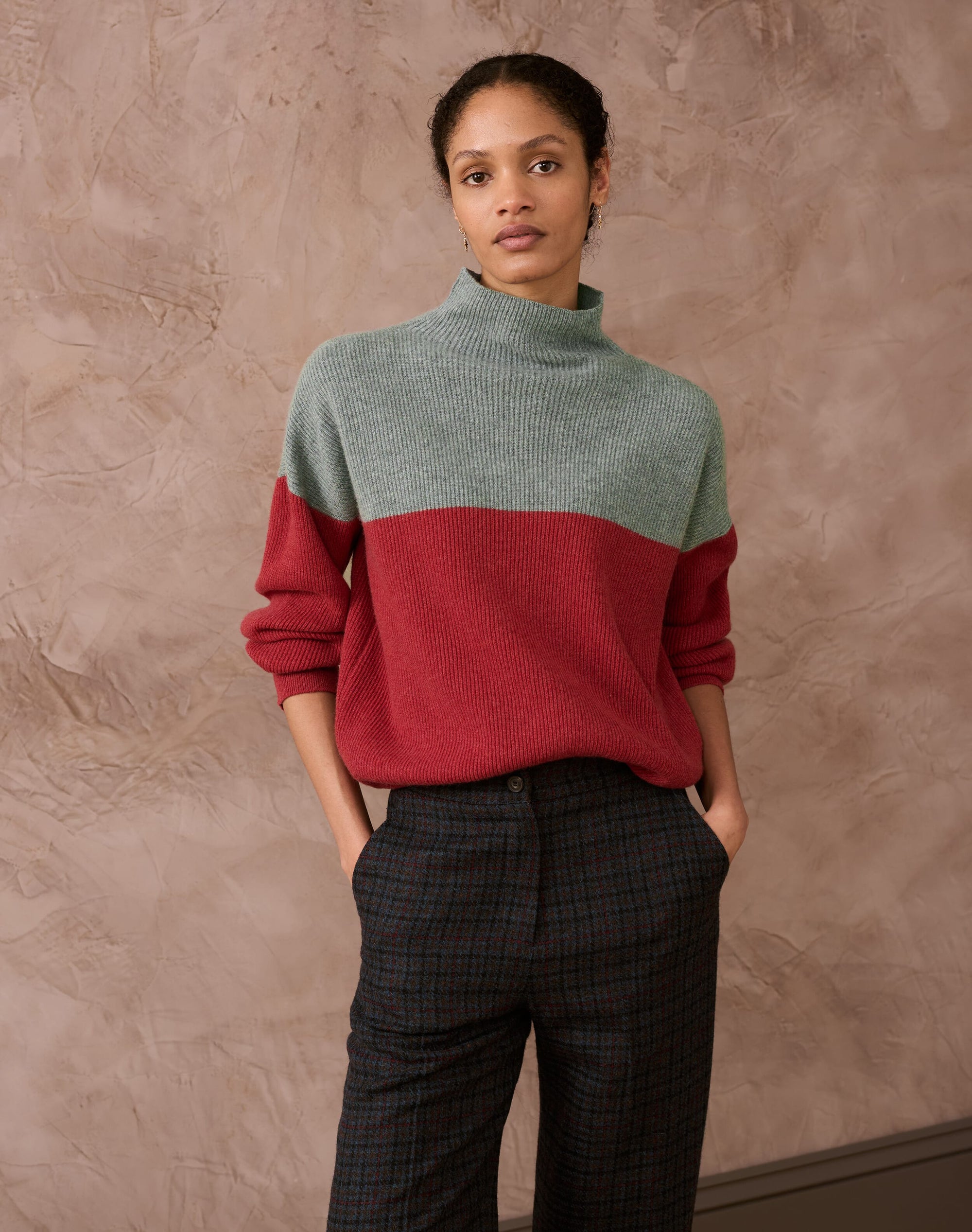 Cashmere Colour Block Funnel Neck