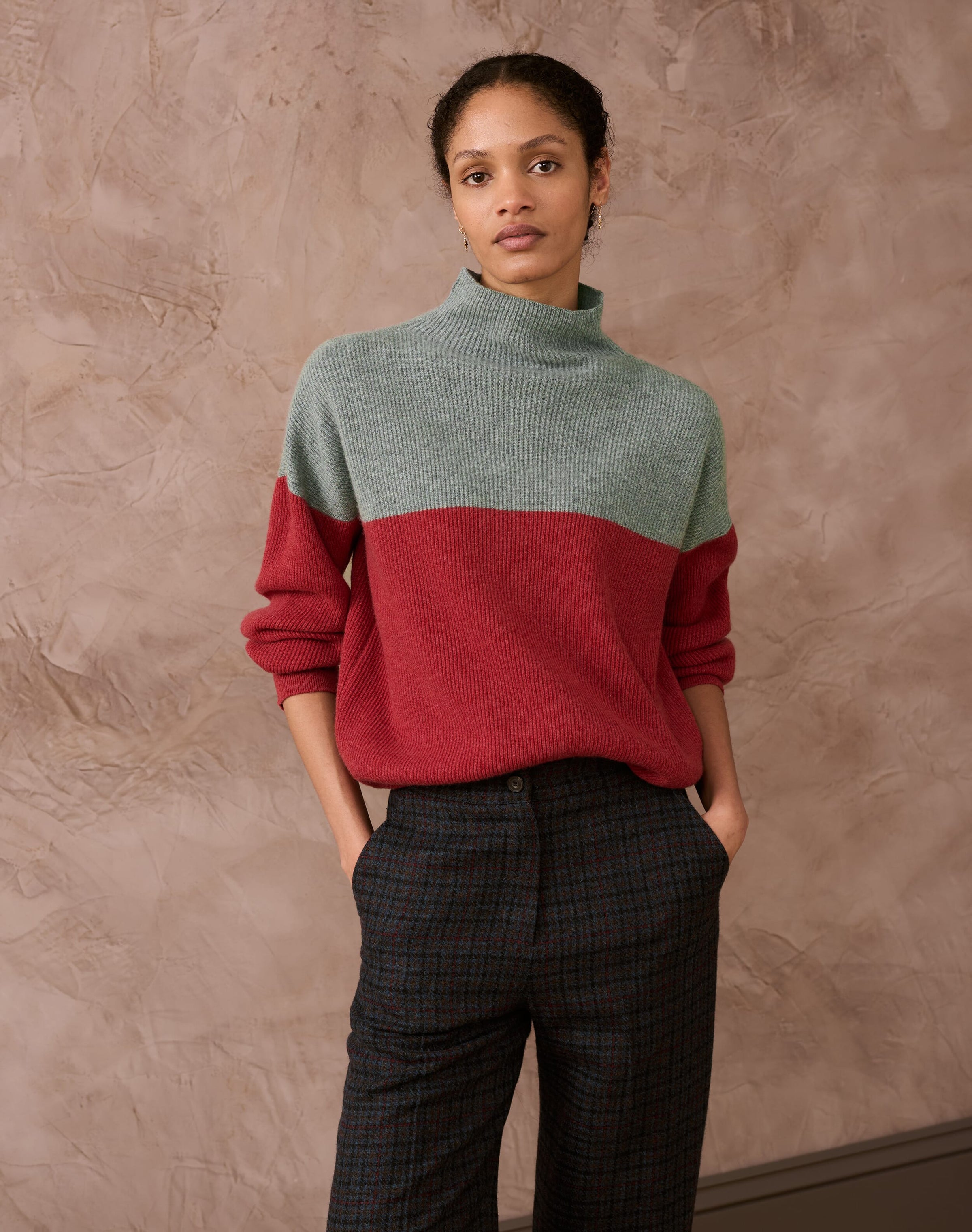Cashmere Colour Block Funnel Neck