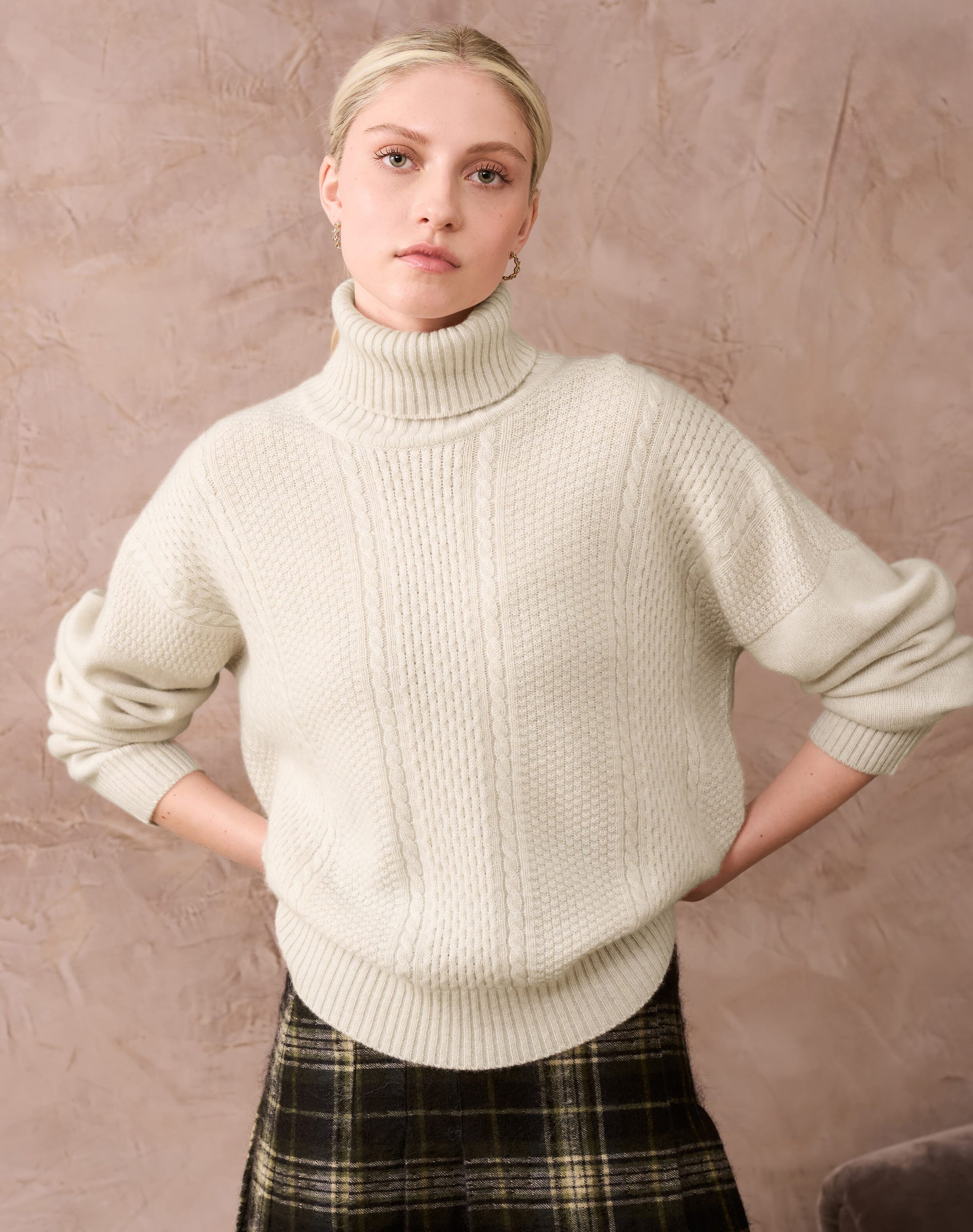 Cashmere Aran Boxy Polo Neck