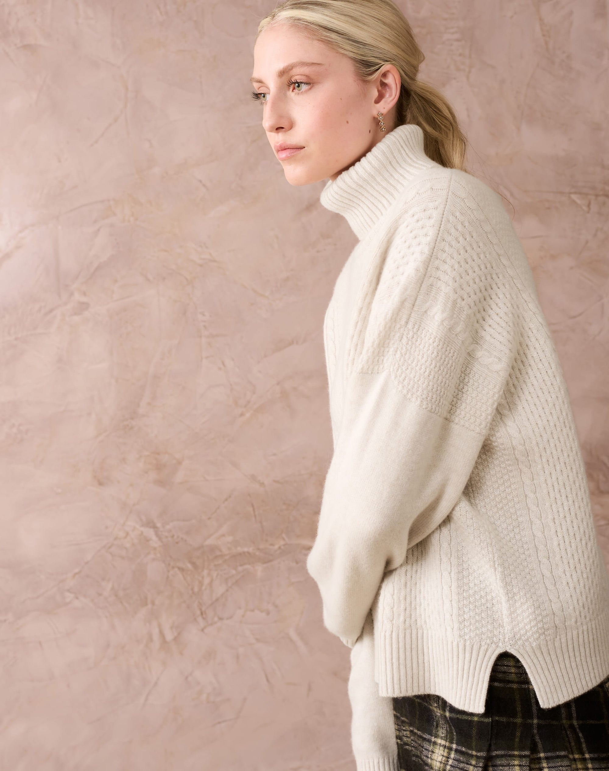 Cashmere Aran Boxy Polo Neck