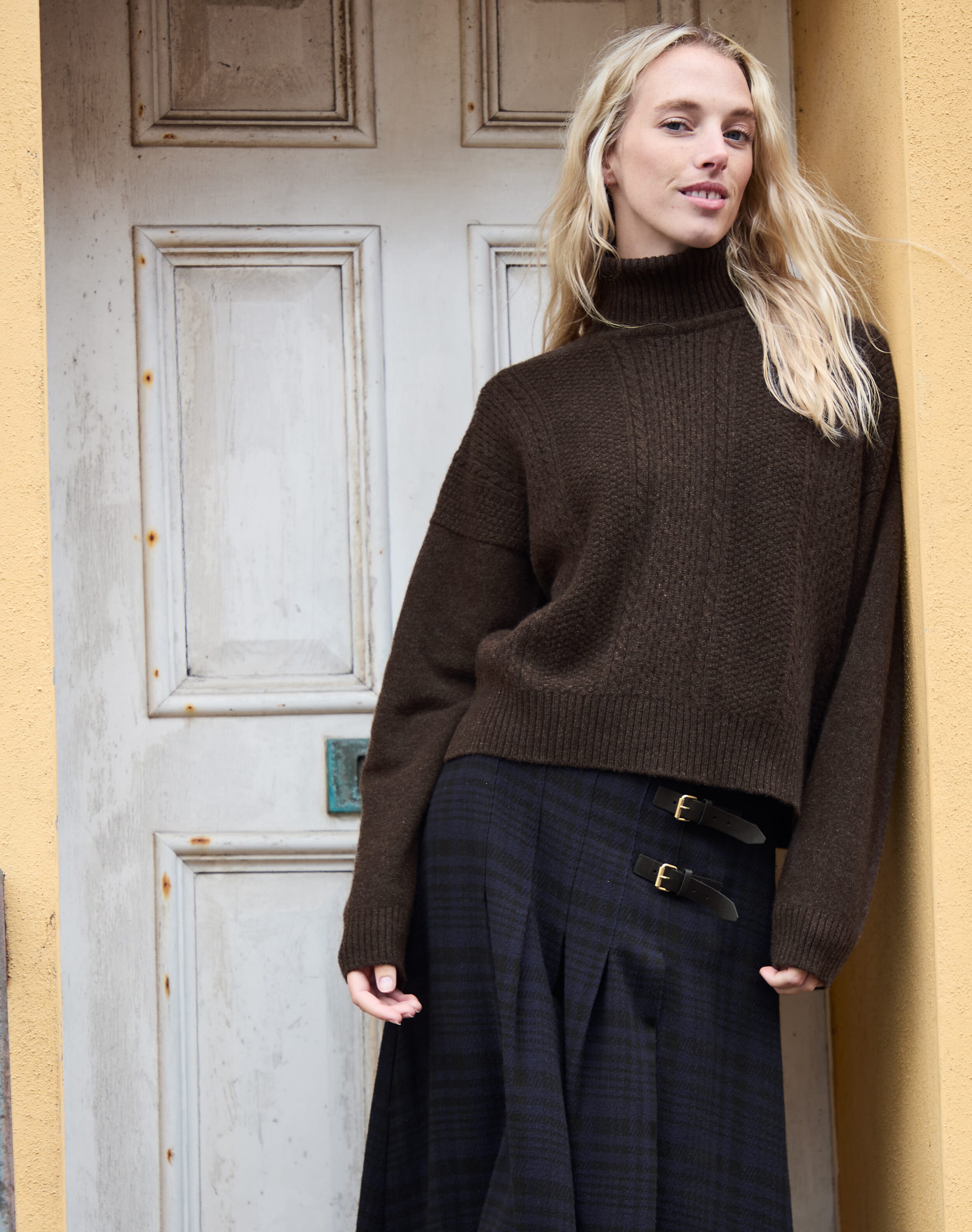 Cashmere Aran Boxy Polo Neck