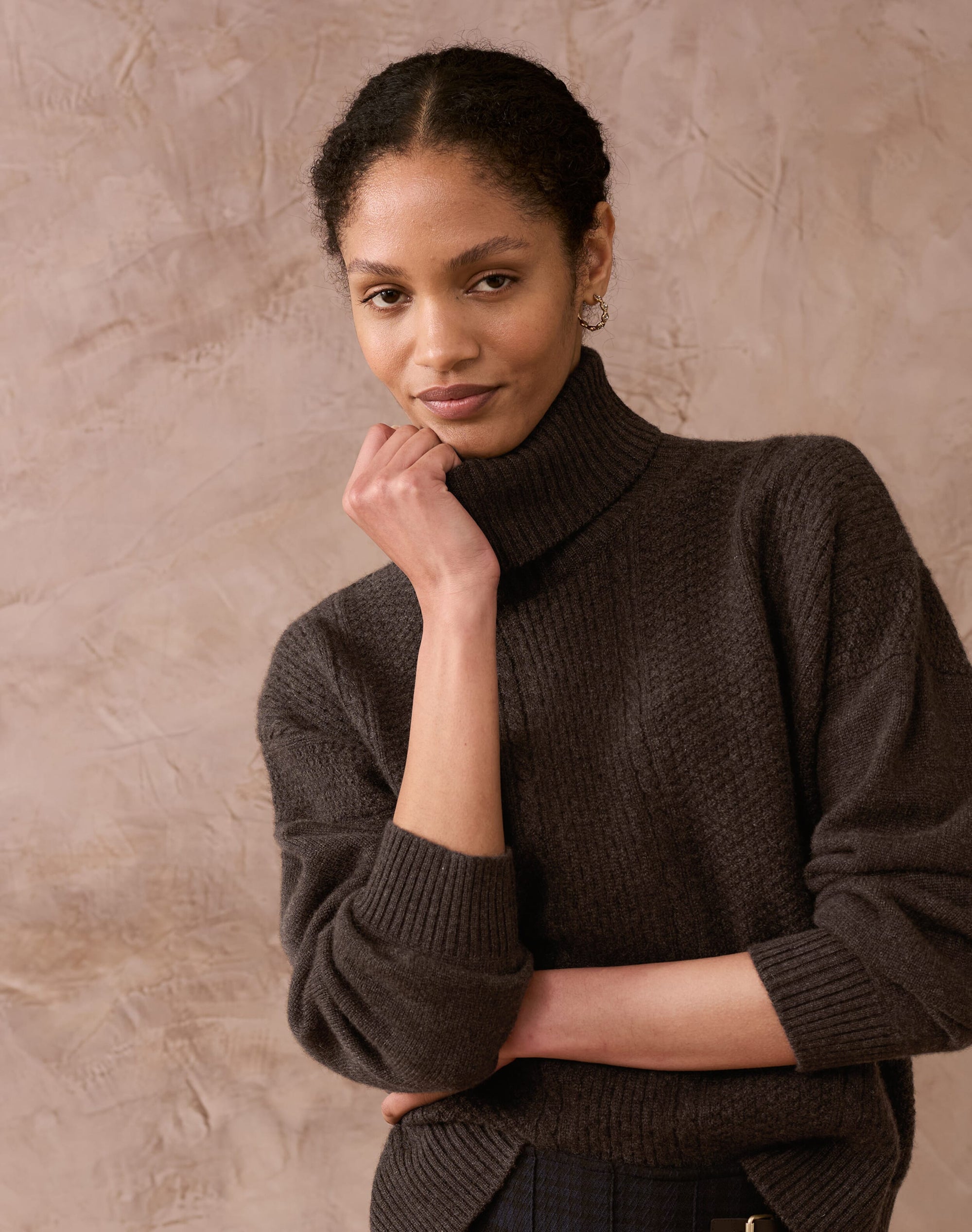 Cashmere Aran Boxy Polo Neck