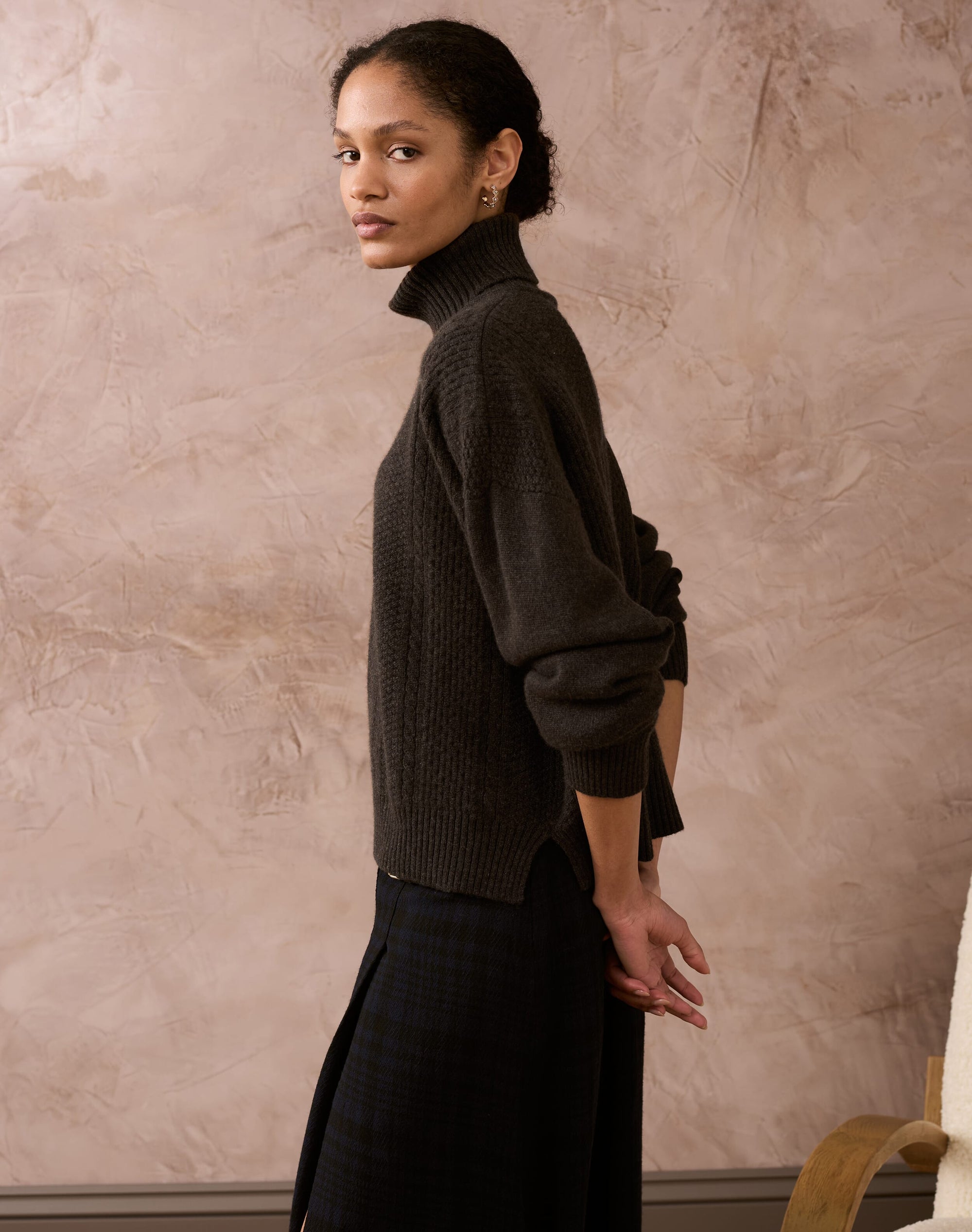 Cashmere Aran Boxy Polo Neck