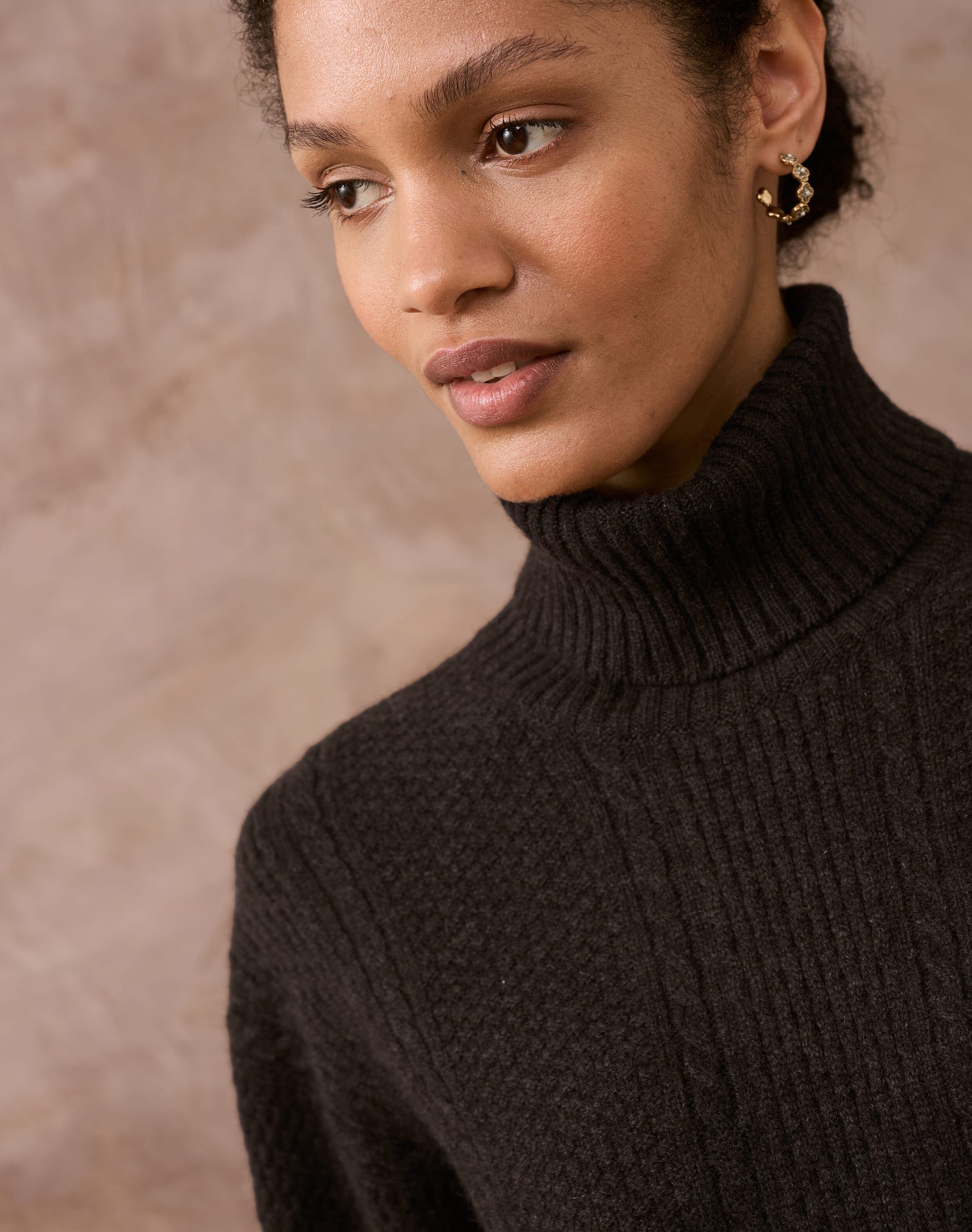 Cashmere Aran Boxy Polo Neck