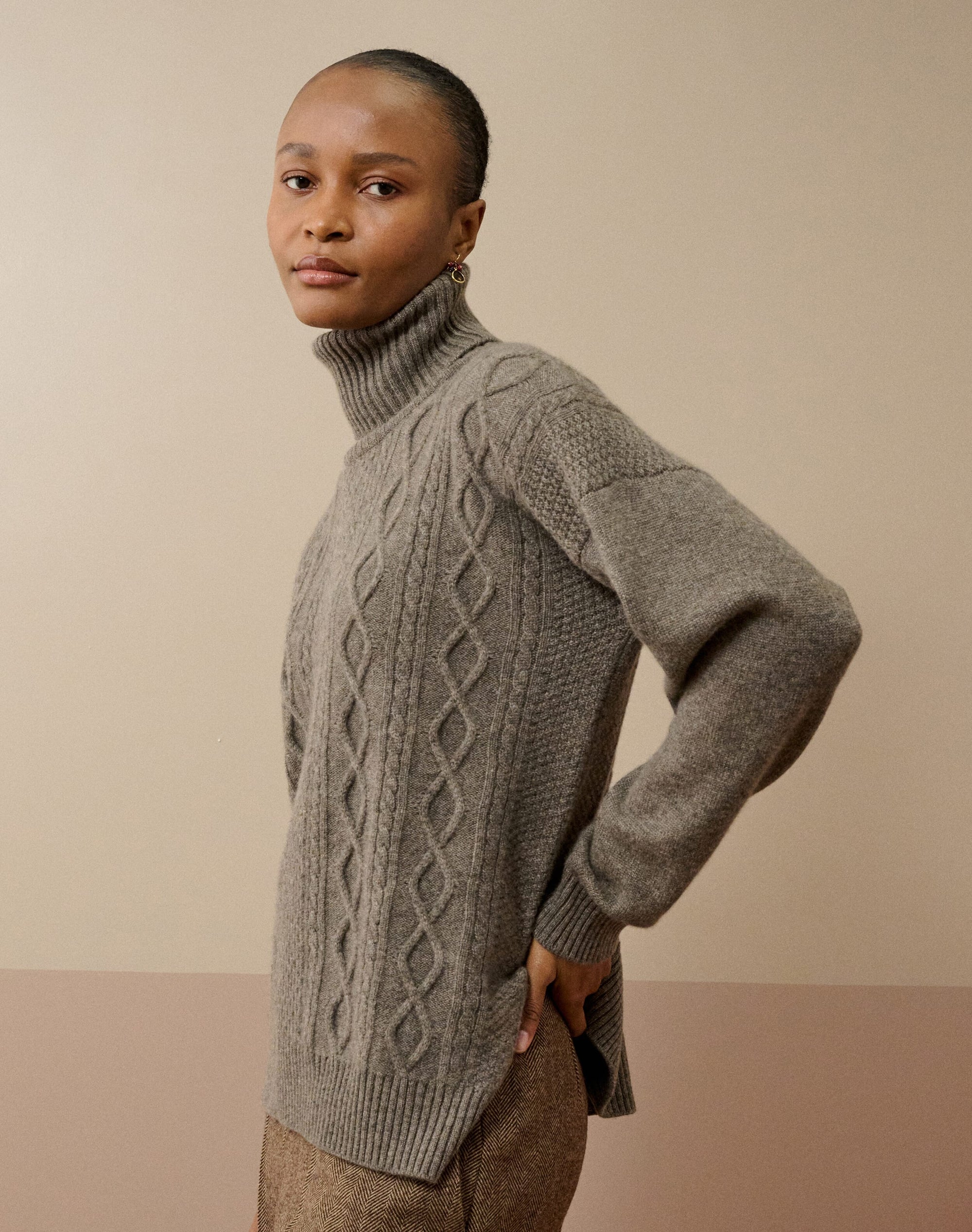 Cashmere Aran Polo Neck