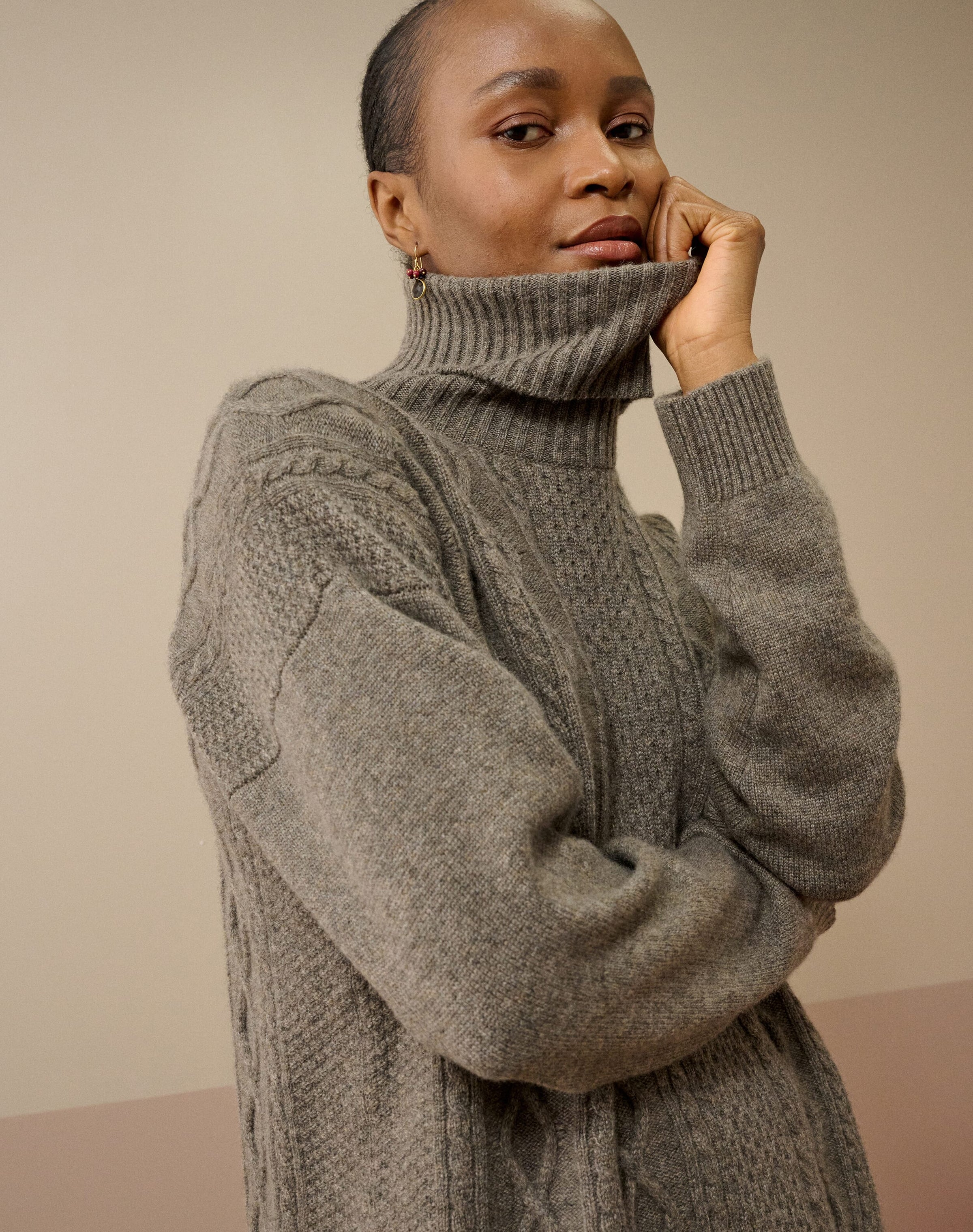 Cashmere Aran Polo Neck